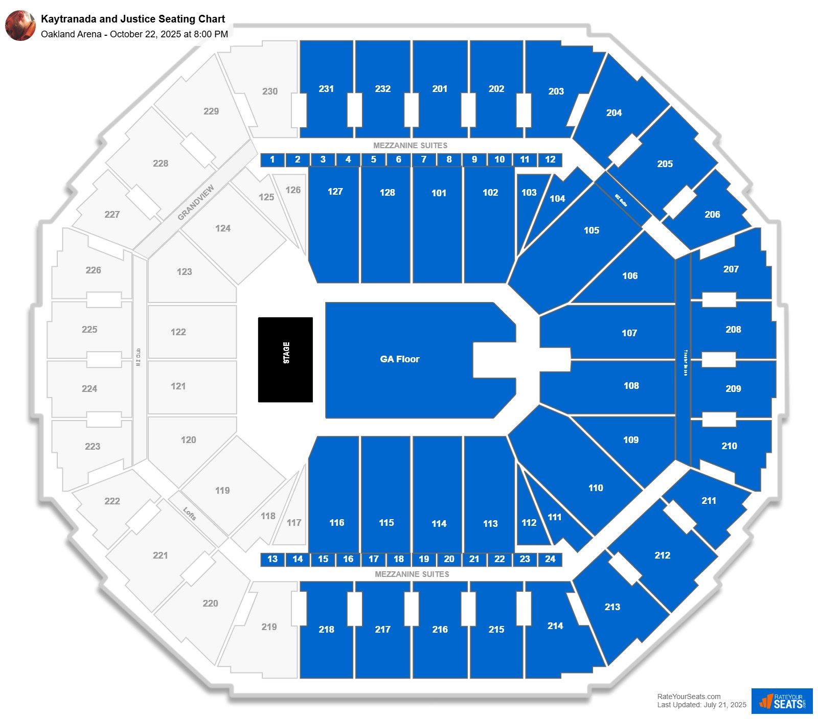 Kaytranada and Justice seating chart Oakland Arena