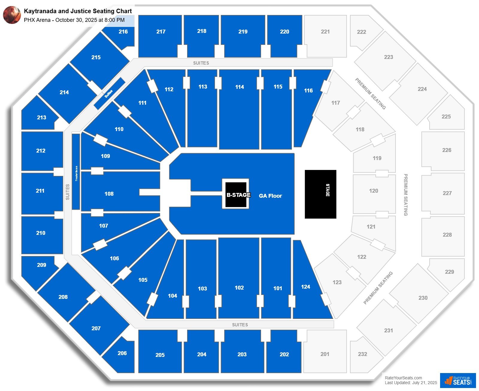 Kaytranada and Justice seating chart PHX Arena