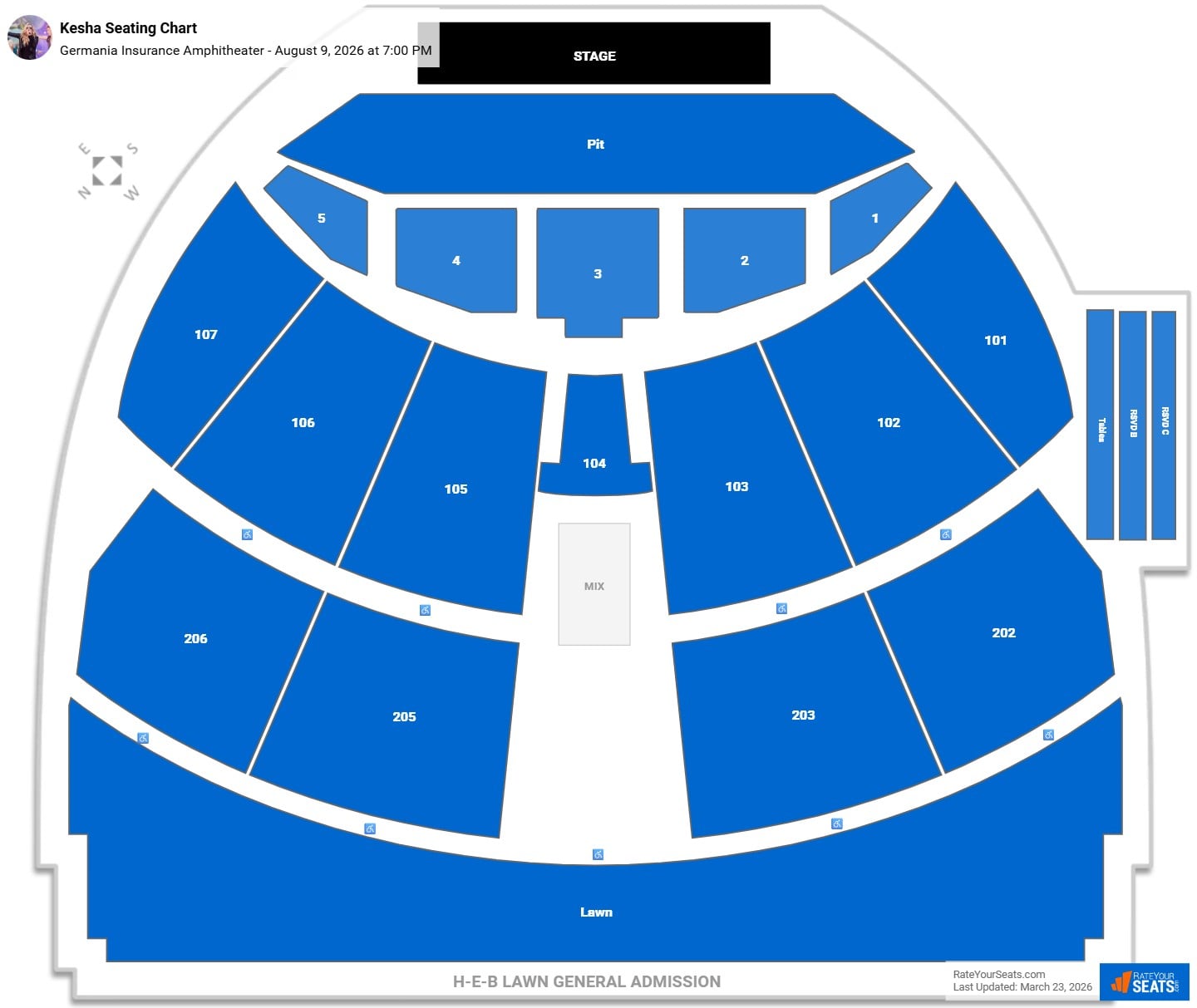 Kesha seating chart Germania Insurance Amphitheater