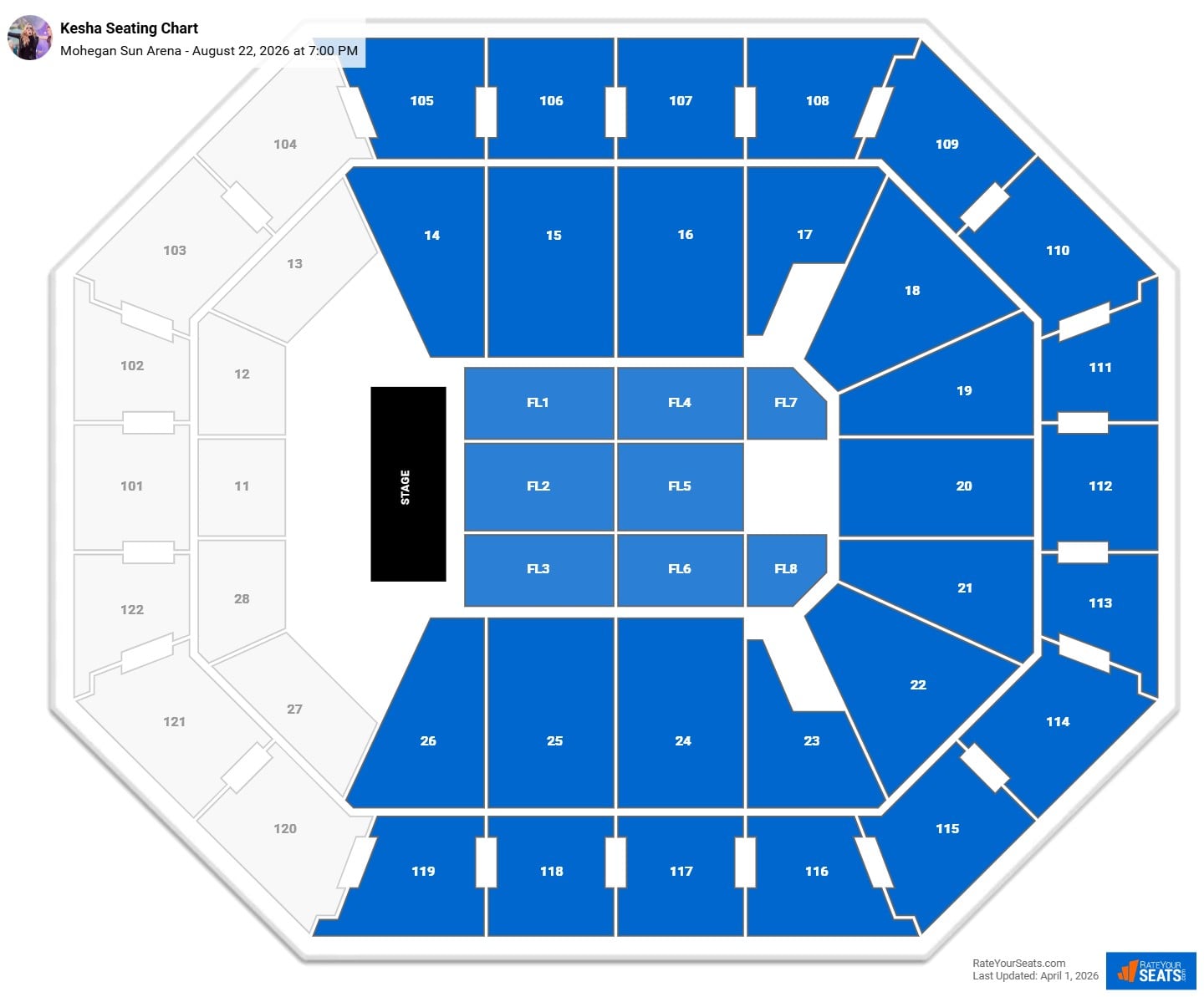 Kesha seating chart Mohegan Sun Arena