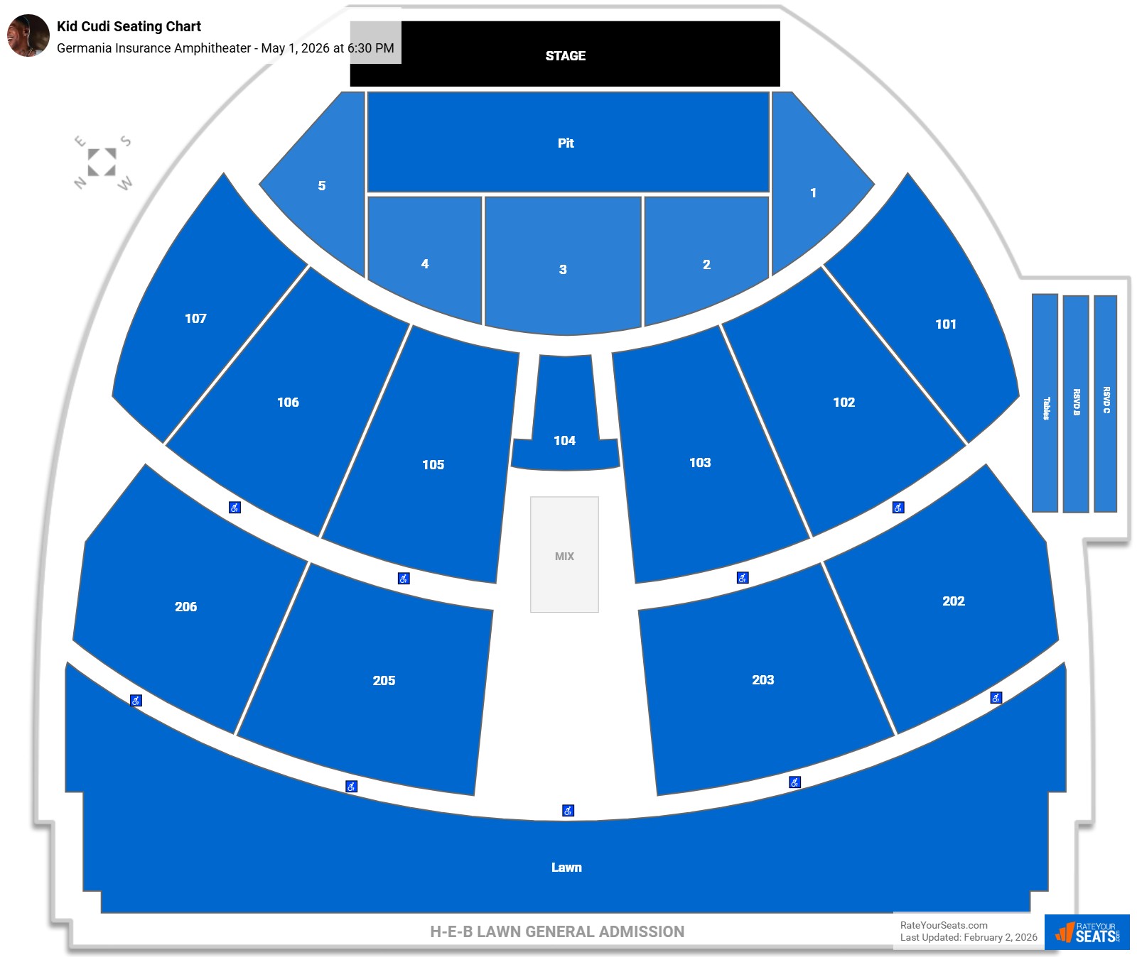 Kid Cudi seating chart Germania Insurance Amphitheater