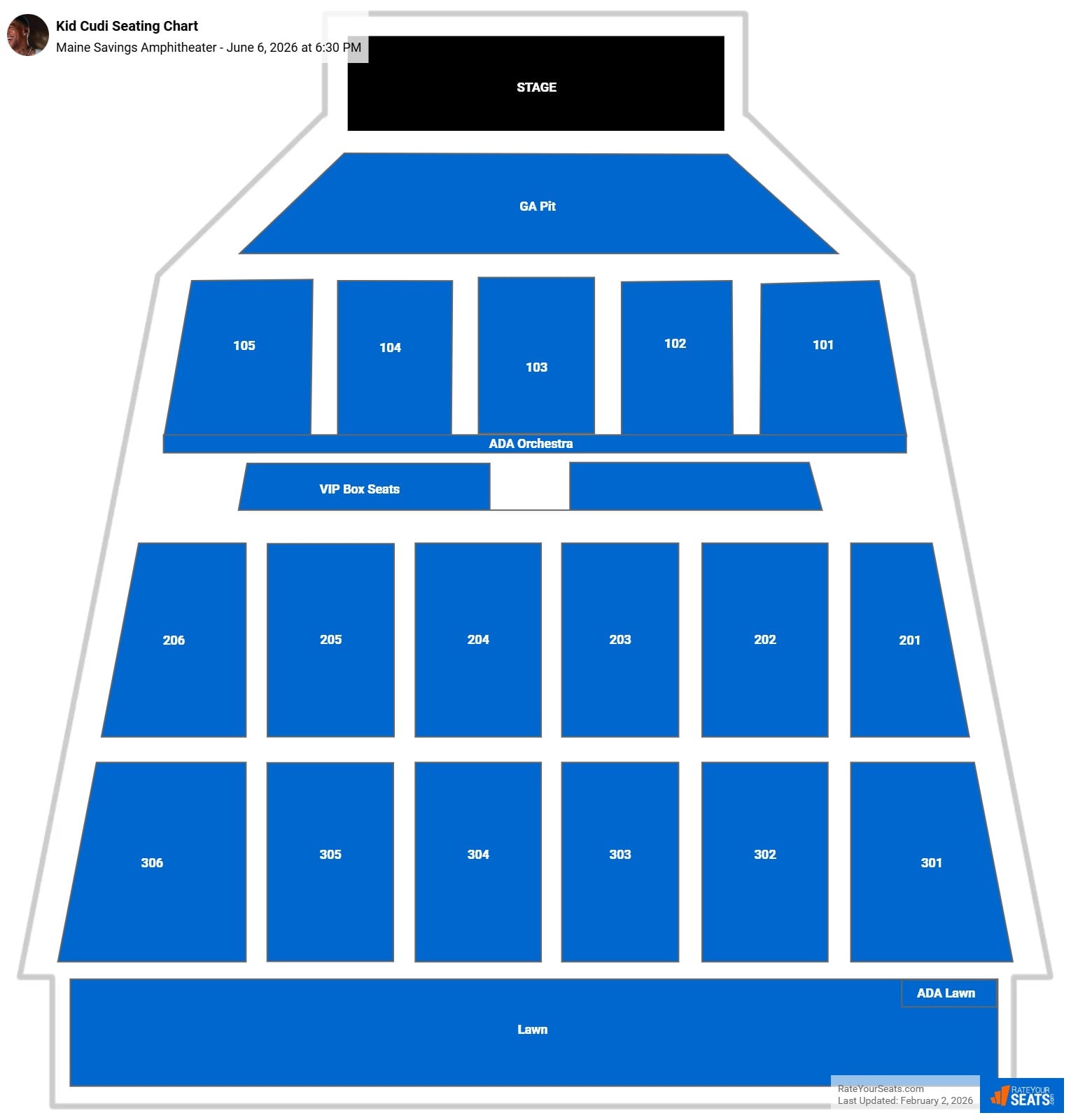 Kid Cudi seating chart Maine Savings Amphitheater