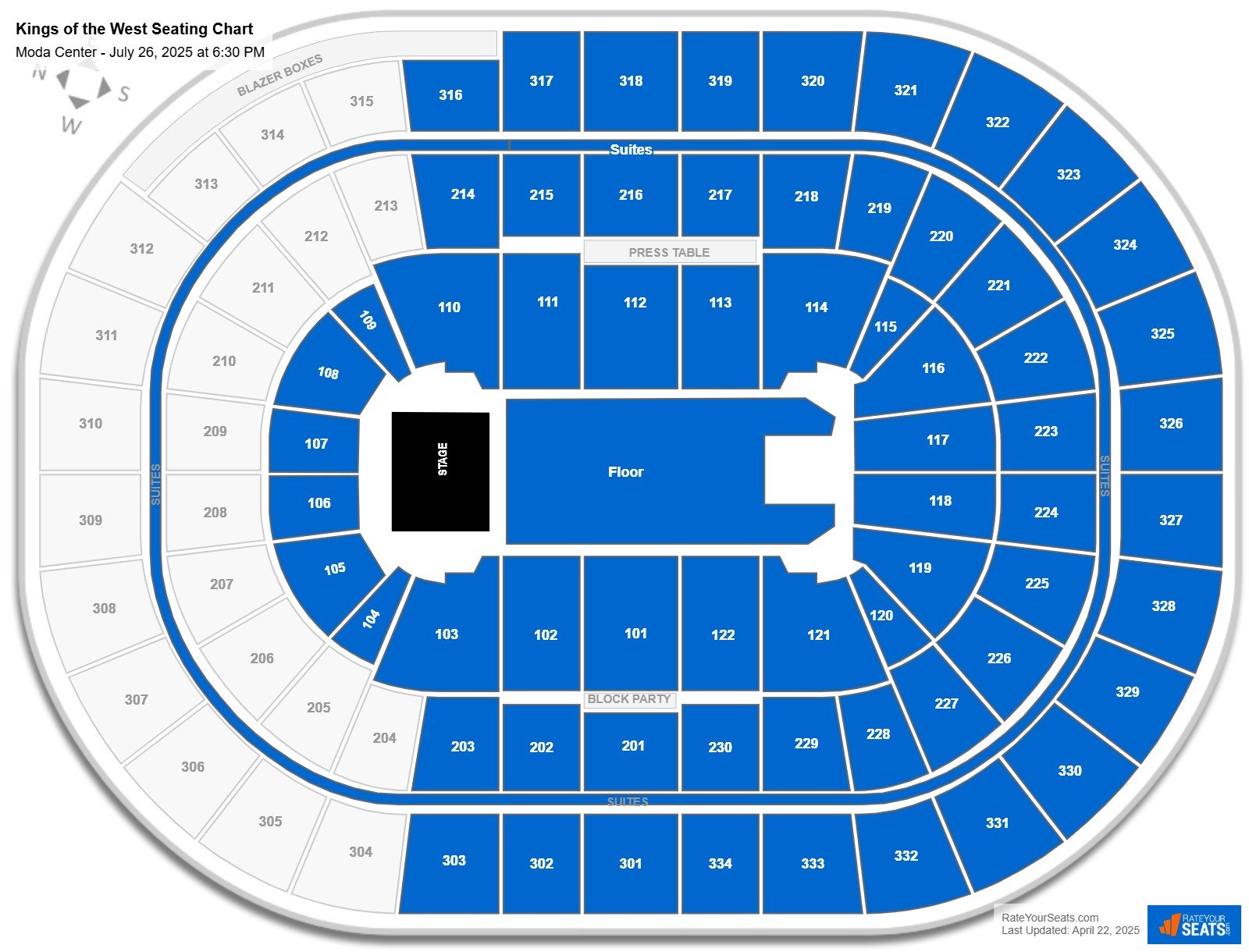 Kings of the West seating chart Moda Center