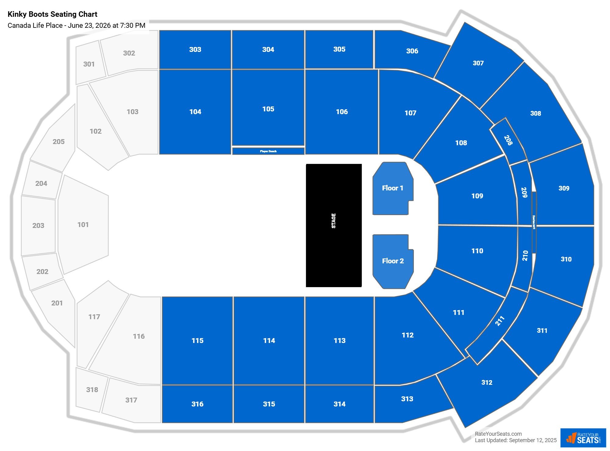 Kinky Boots seating chart Canada Life Place