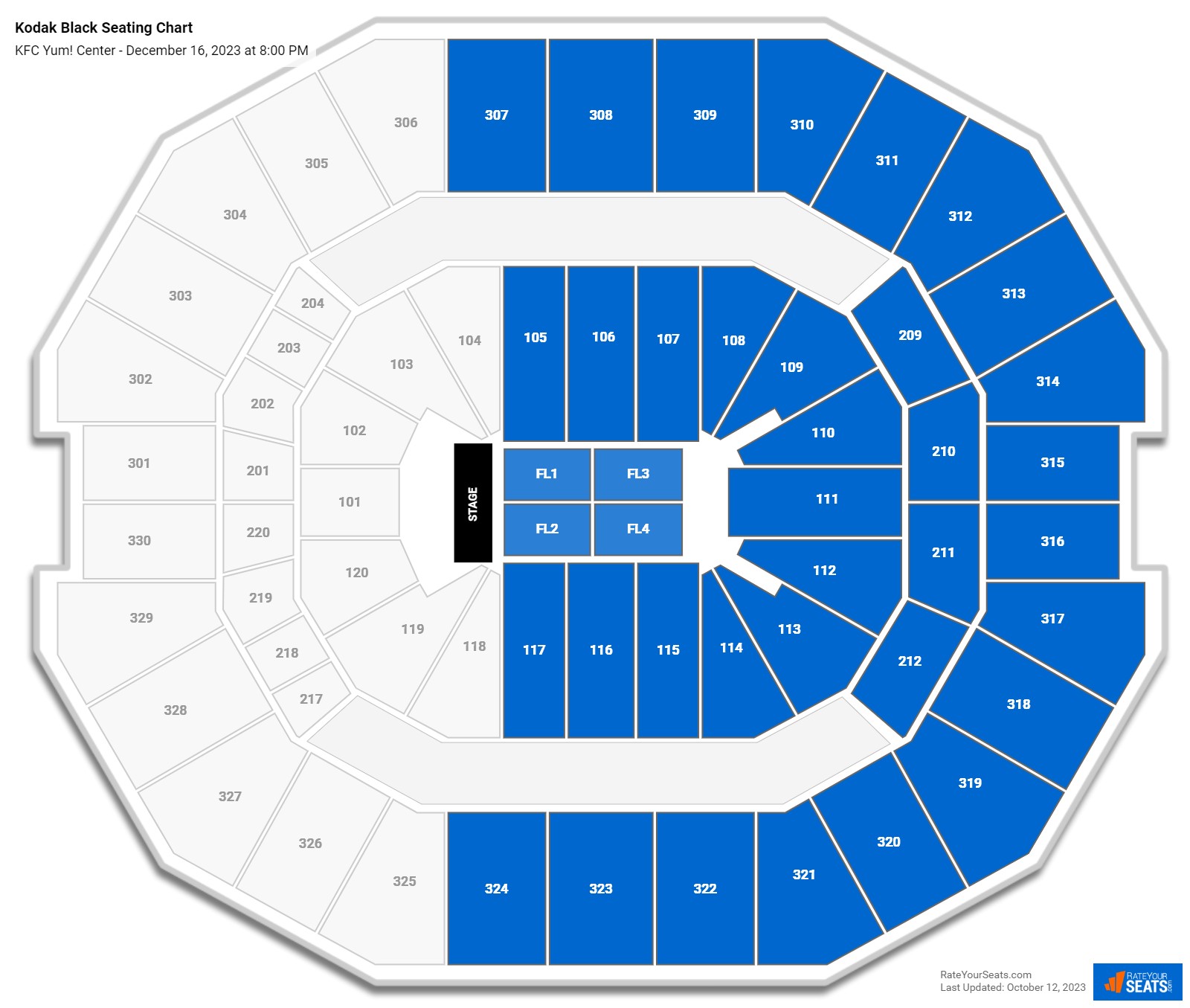 KFC Yum! Center Concert Seating Chart - RateYourSeats.com