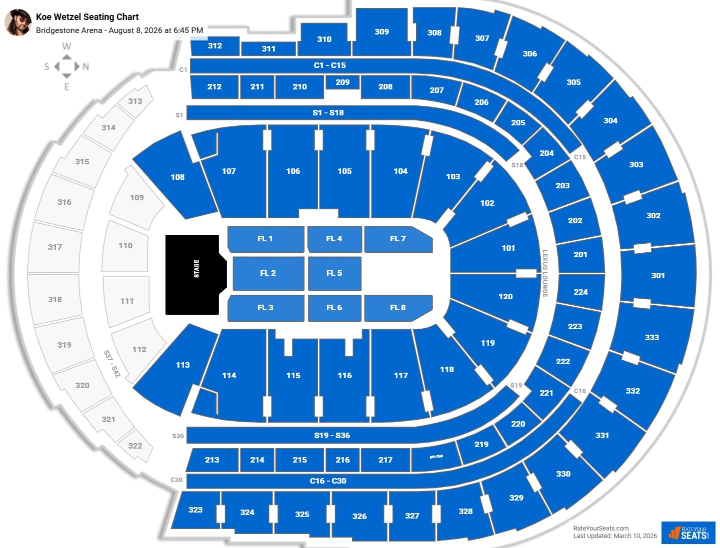 Koe Wetzel seating chart Bridgestone Arena