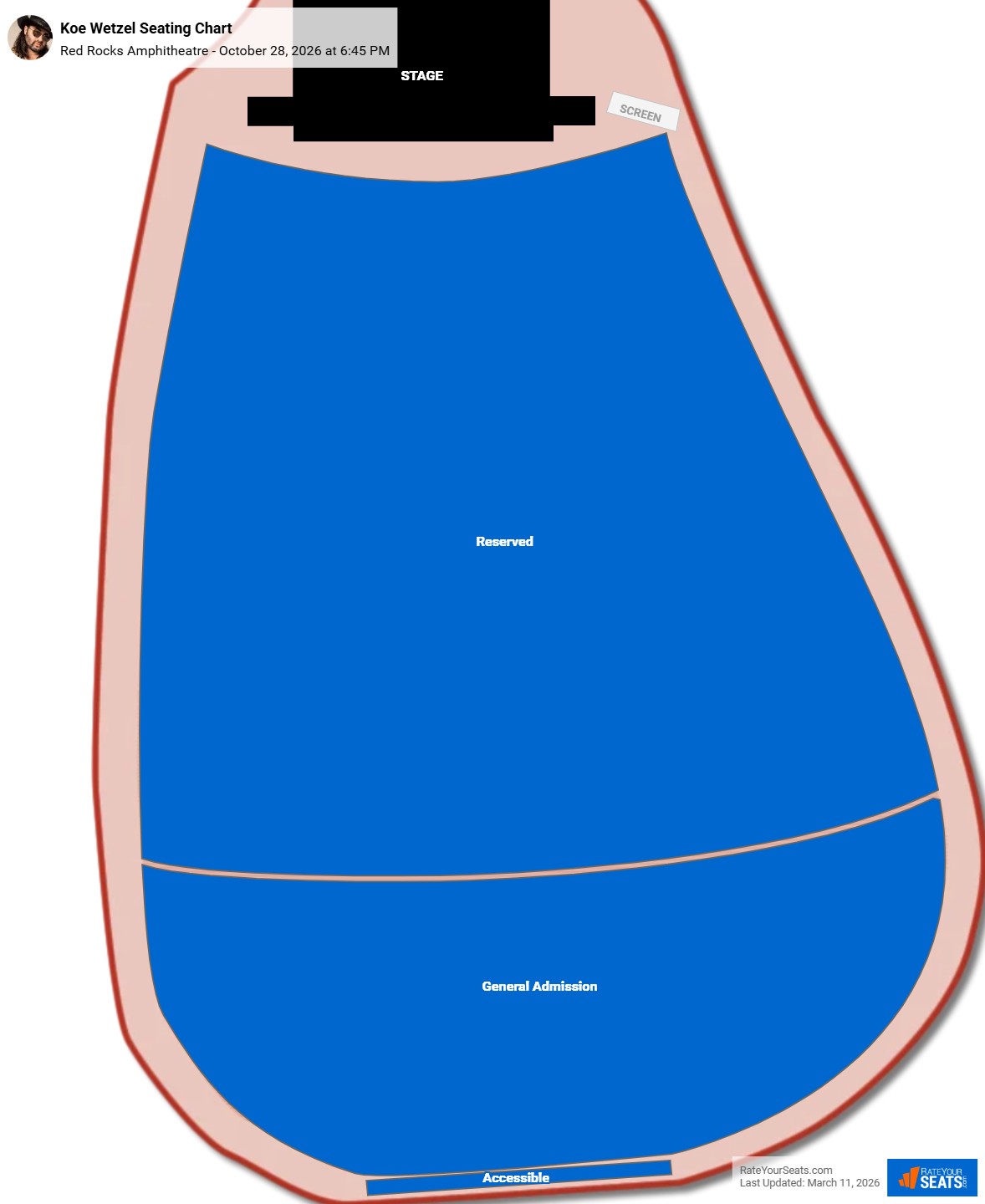 Koe Wetzel seating chart Red Rocks Amphitheatre