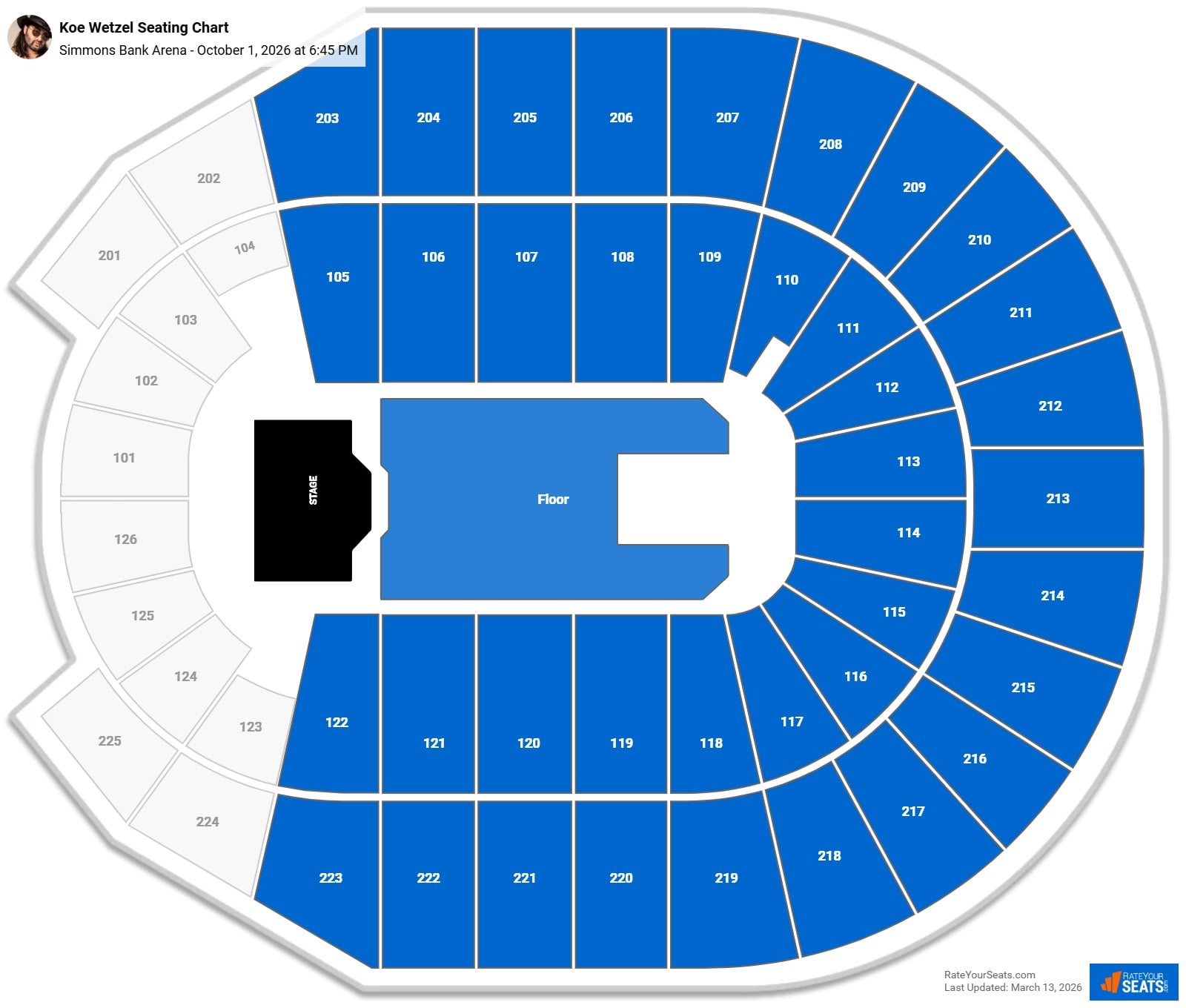 Koe Wetzel seating chart Simmons Bank Arena