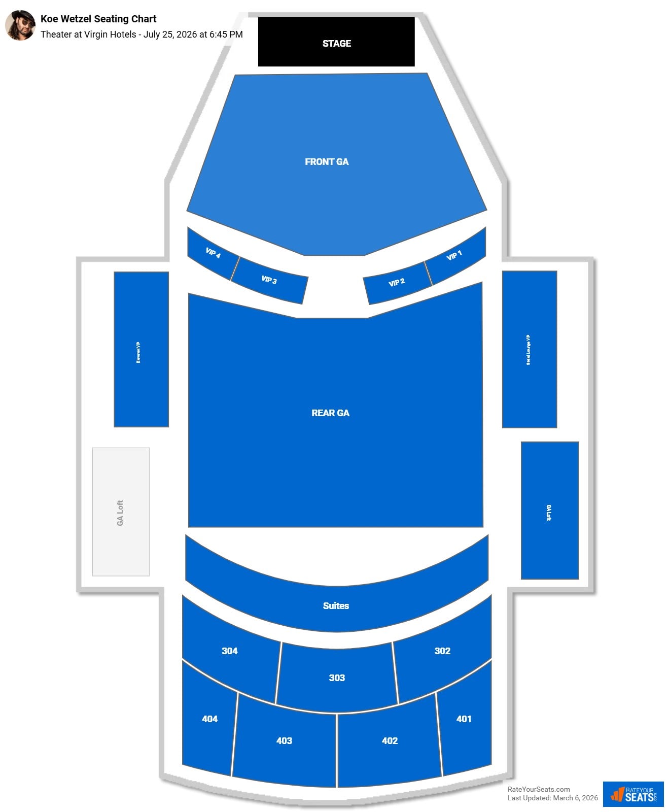 Koe Wetzel seating chart Theater at Virgin Hotels