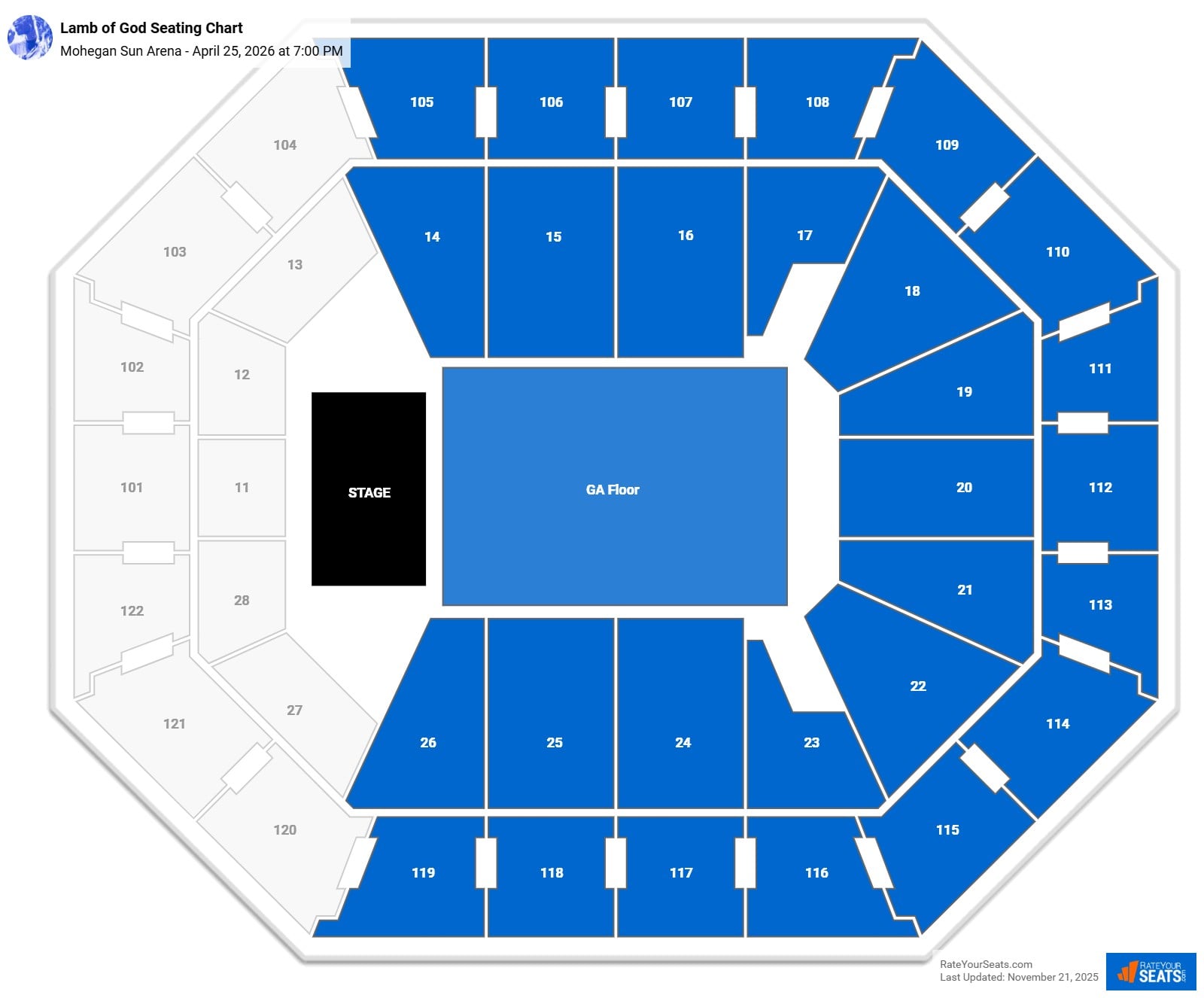 Lamb of God seating chart Mohegan Sun Arena