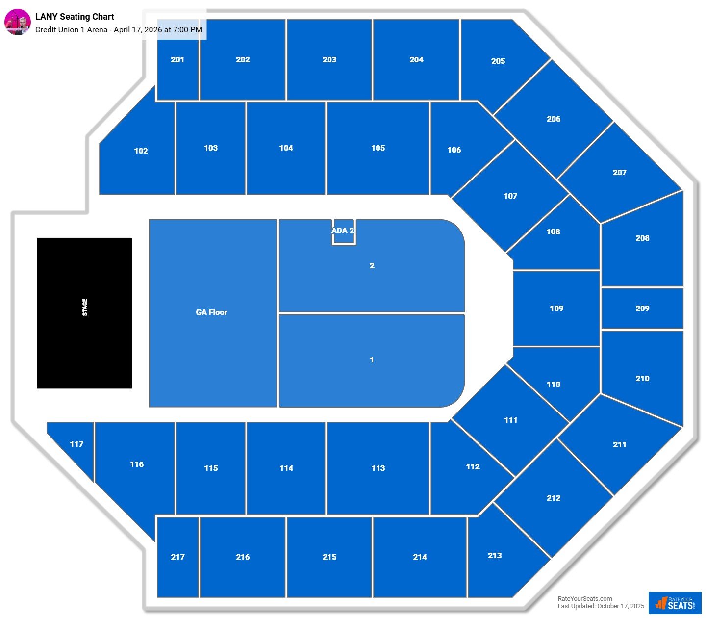 LANY seating chart Credit Union 1 Arena