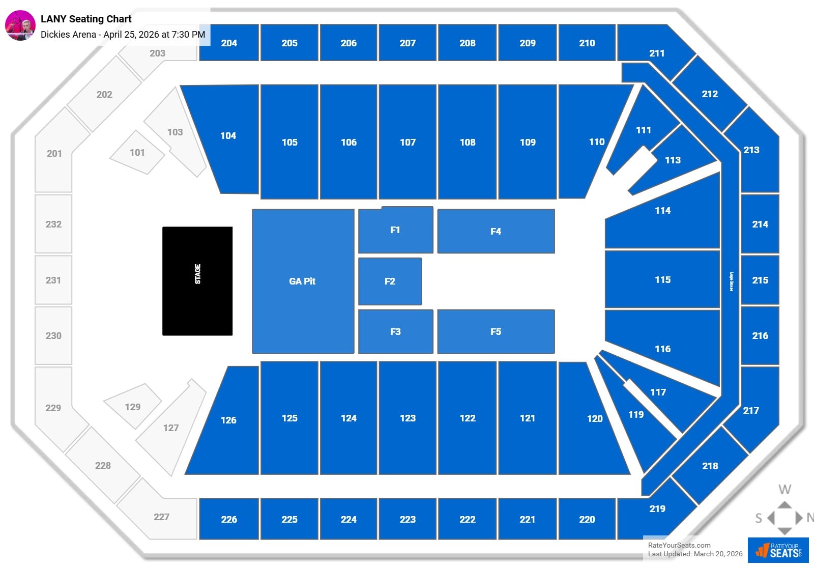 LANY seating chart Dickies Arena