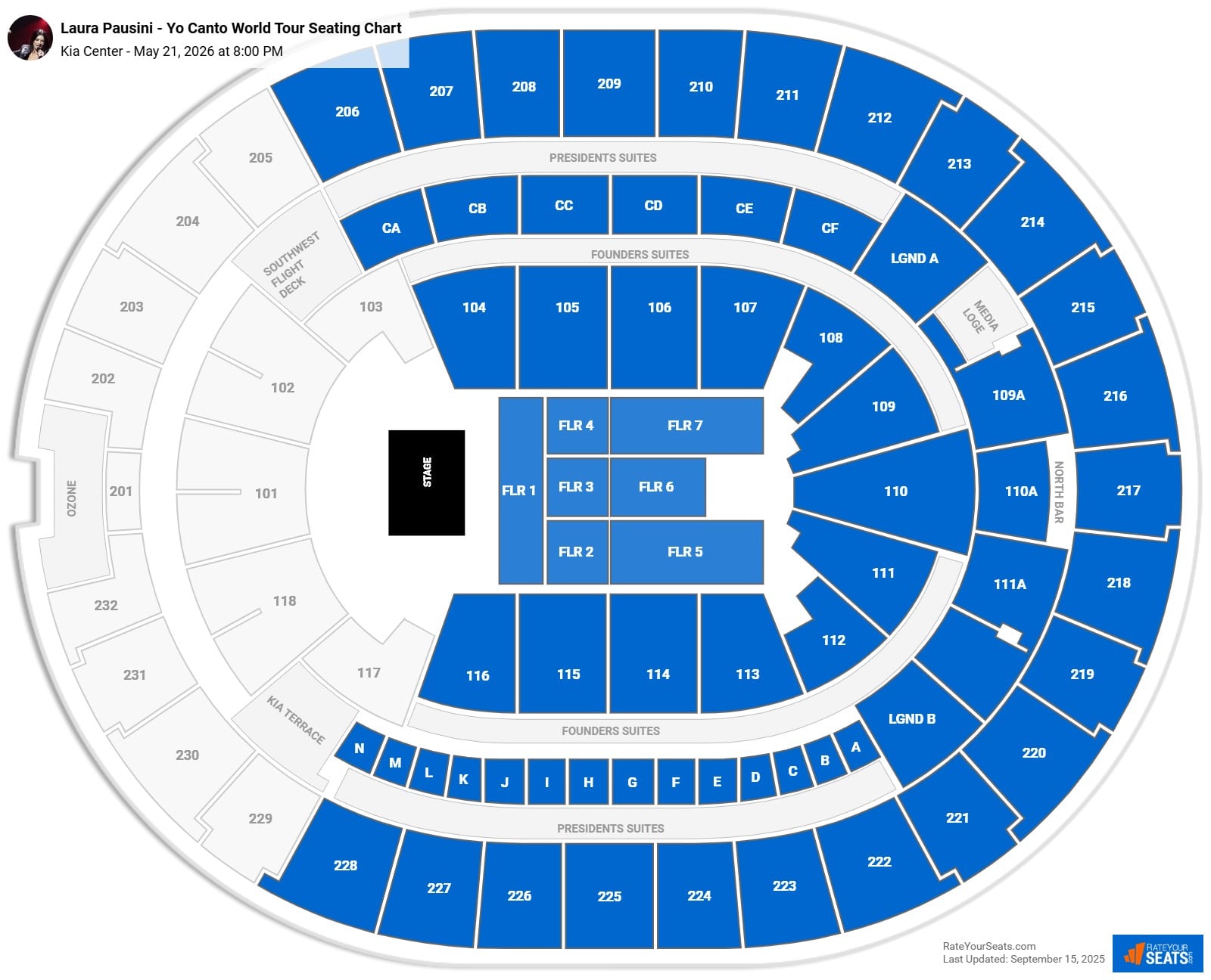 Laura Pausini - Yo Canto World Tour seating chart Kia Center