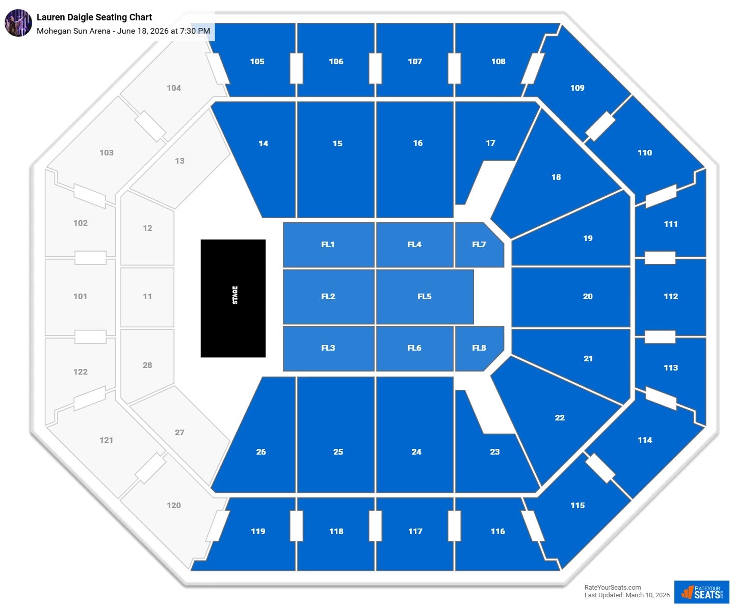 Lauren Daigle seating chart Mohegan Sun Arena