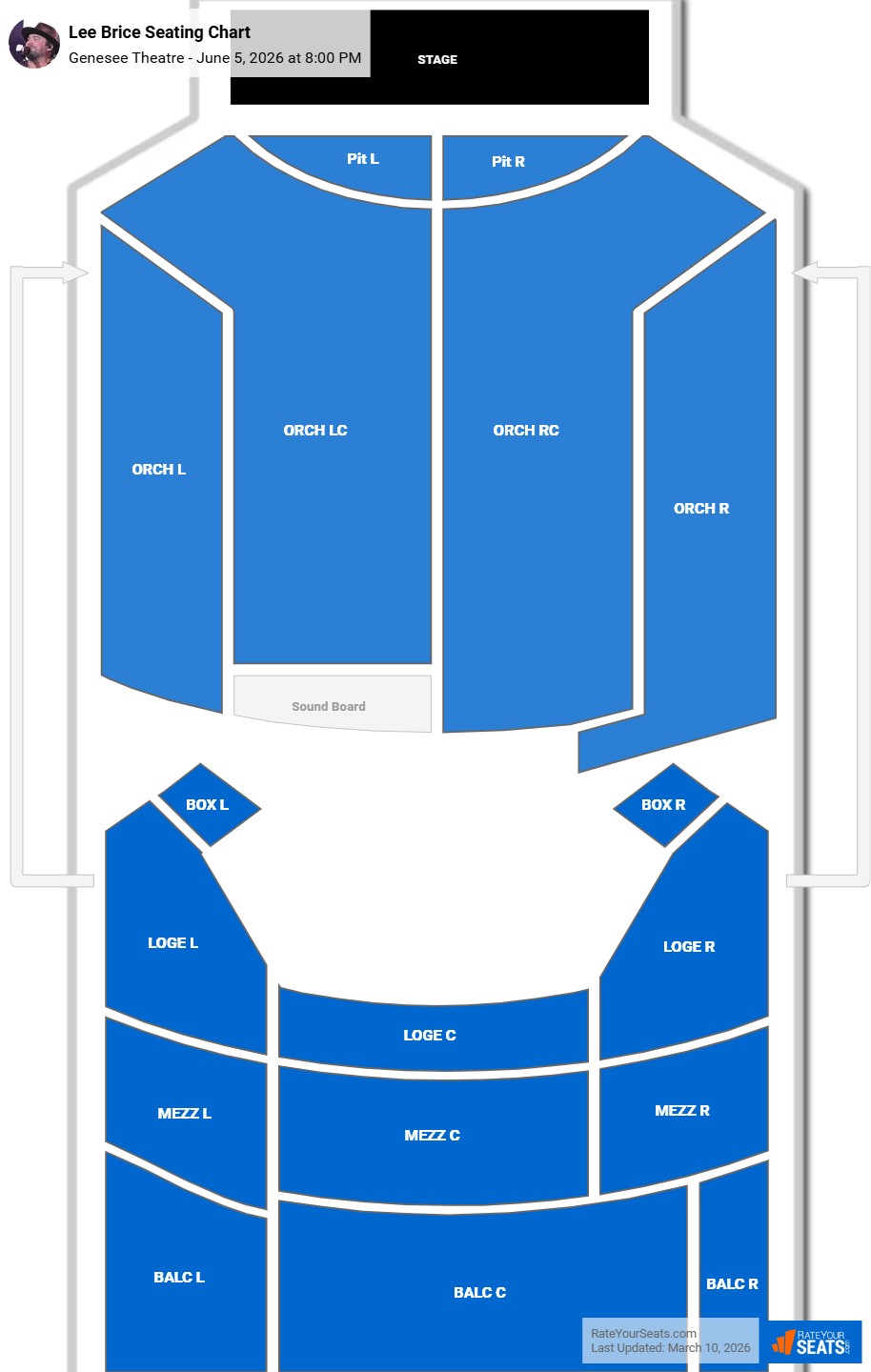 Lee Brice seating chart Genesee Theatre