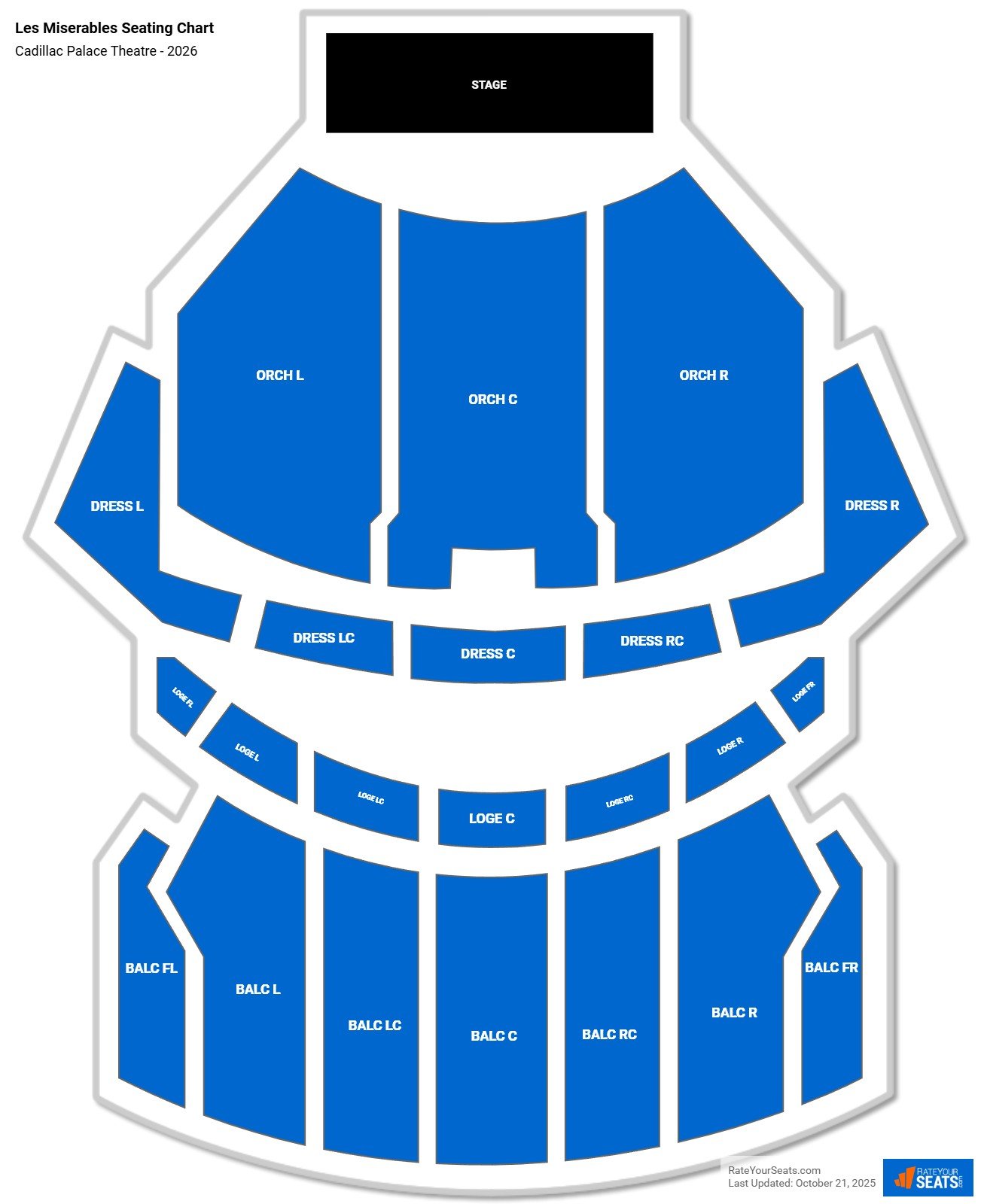 Les Miserables seating chart Cadillac Palace Theatre