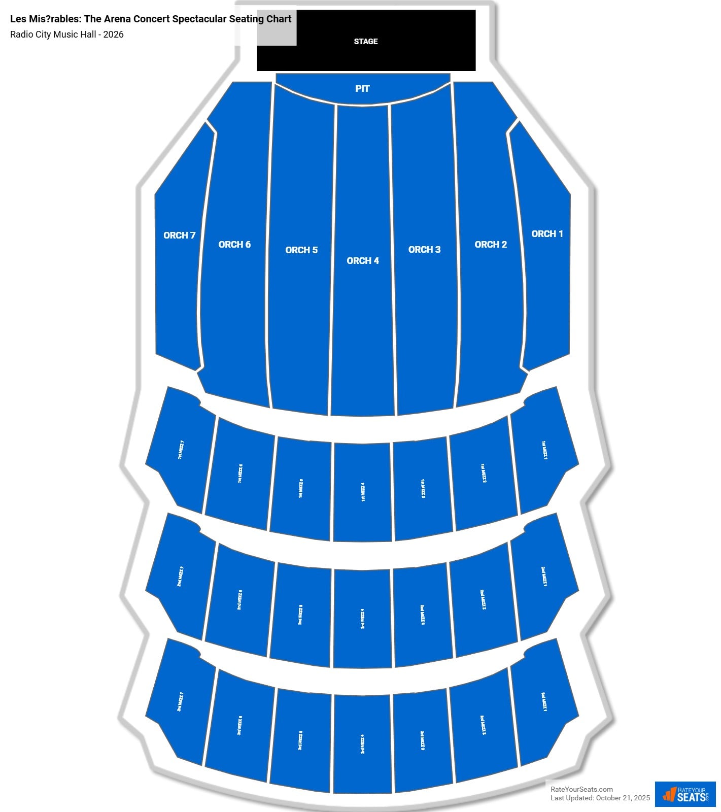 Les Miserables in Concert seating chart Radio City Music Hall