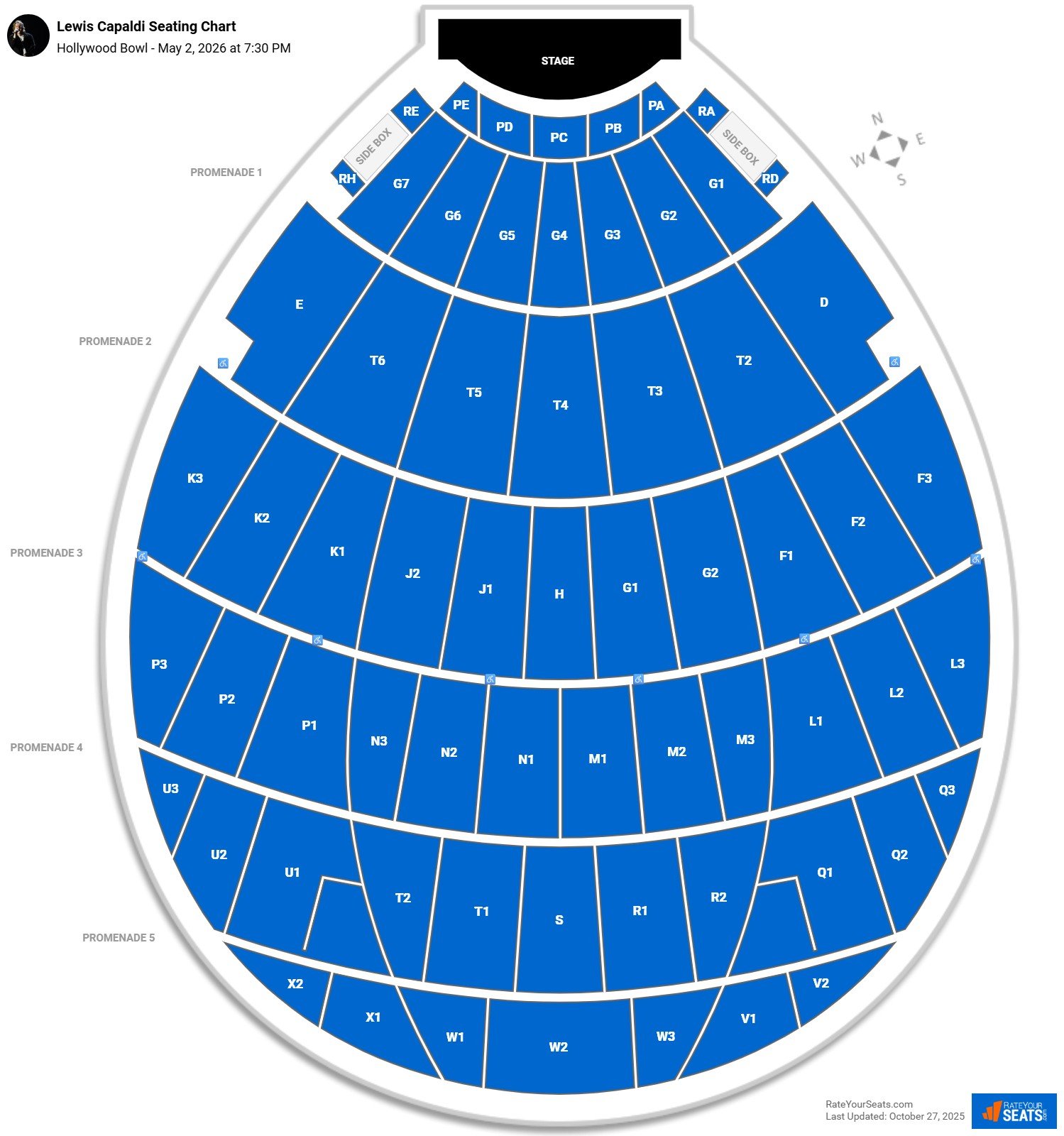 Lewis Capaldi seating chart Hollywood Bowl