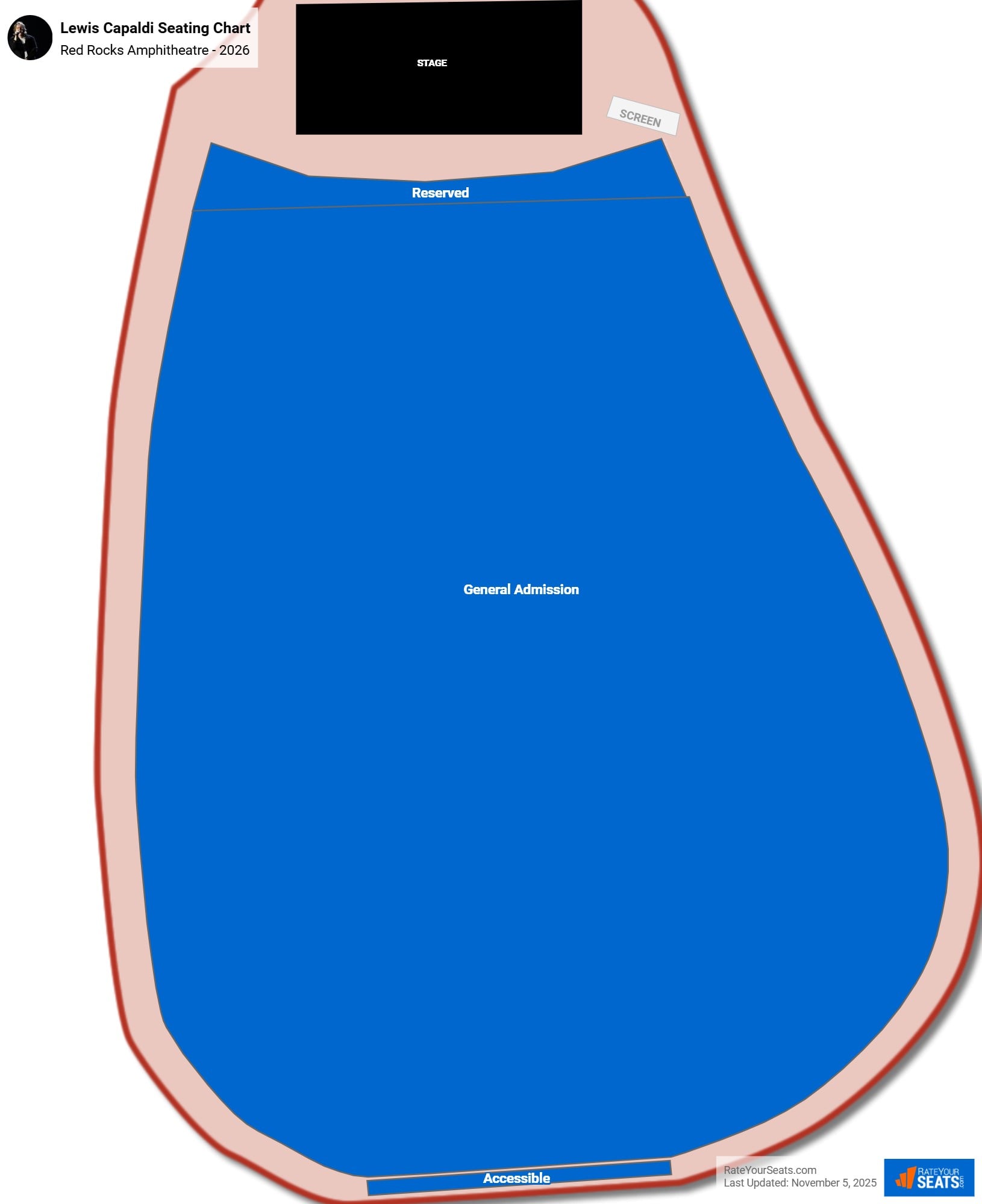 Lewis Capaldi seating chart Red Rocks Amphitheatre