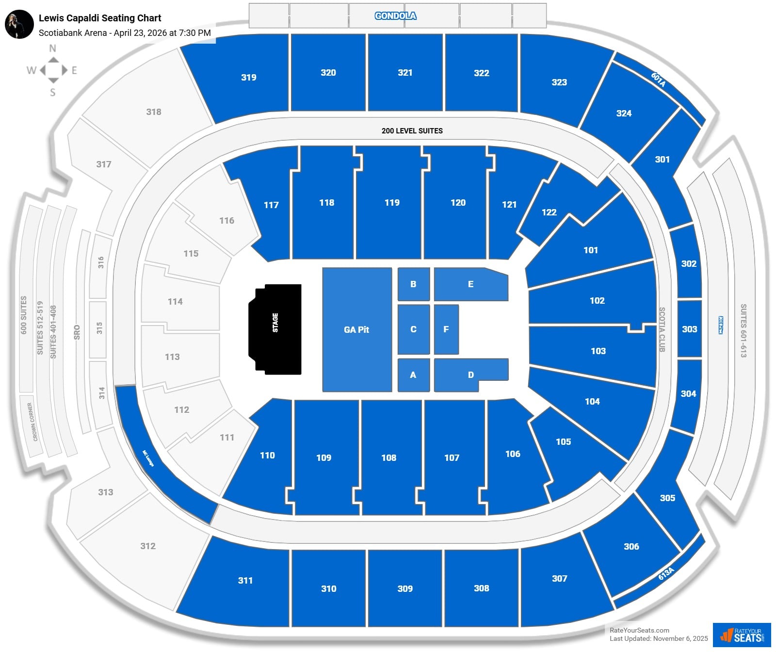 Lewis Capaldi seating chart Scotiabank Arena