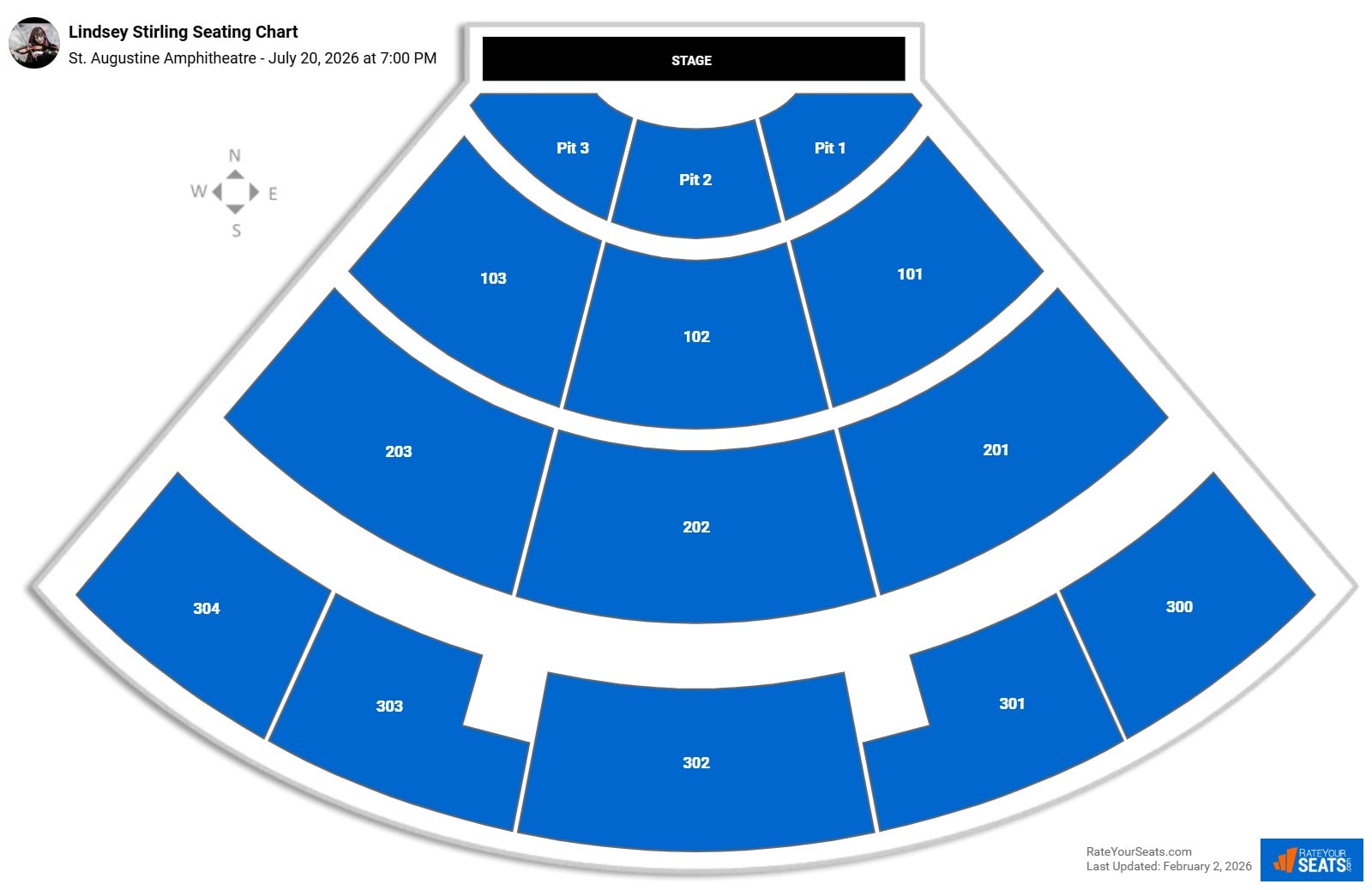 Lindsey Stirling seating chart St. Augustine Amphitheatre