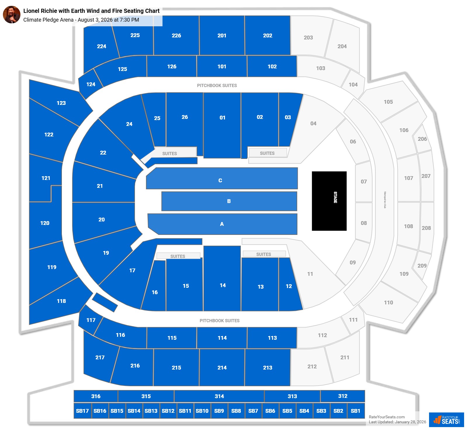 Lionel Richie with Earth Wind and Fire seating chart Climate Pledge Arena