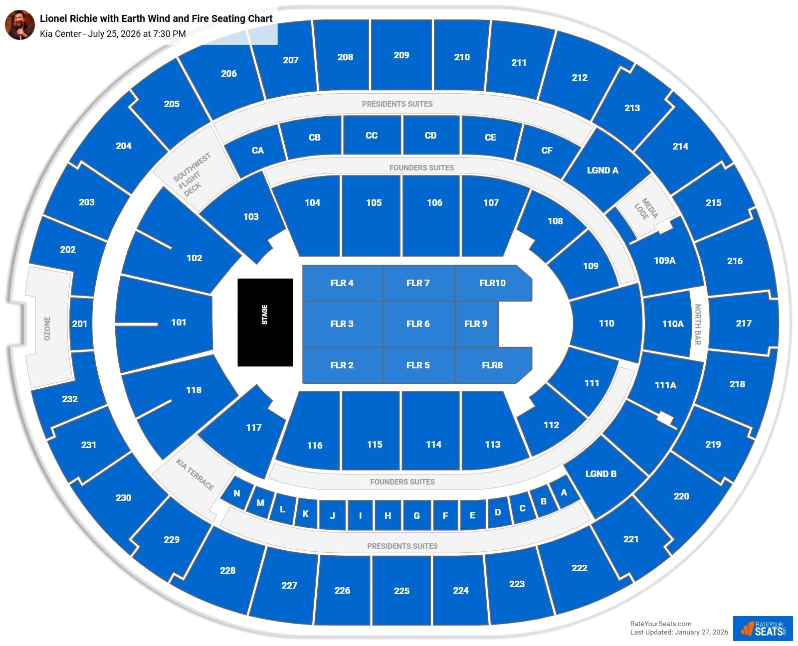 Lionel Richie with Earth Wind and Fire seating chart Kia Center