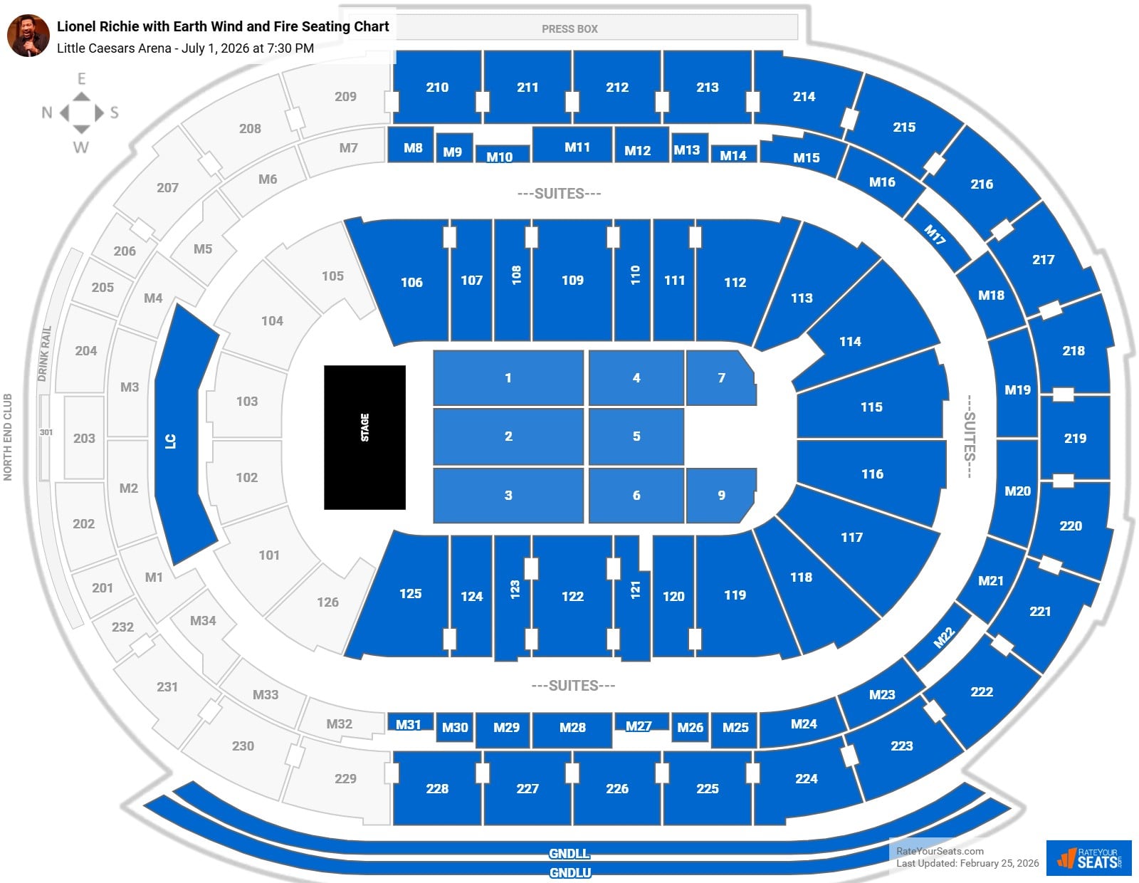 Lionel Richie with Earth Wind and Fire seating chart Little Caesars Arena