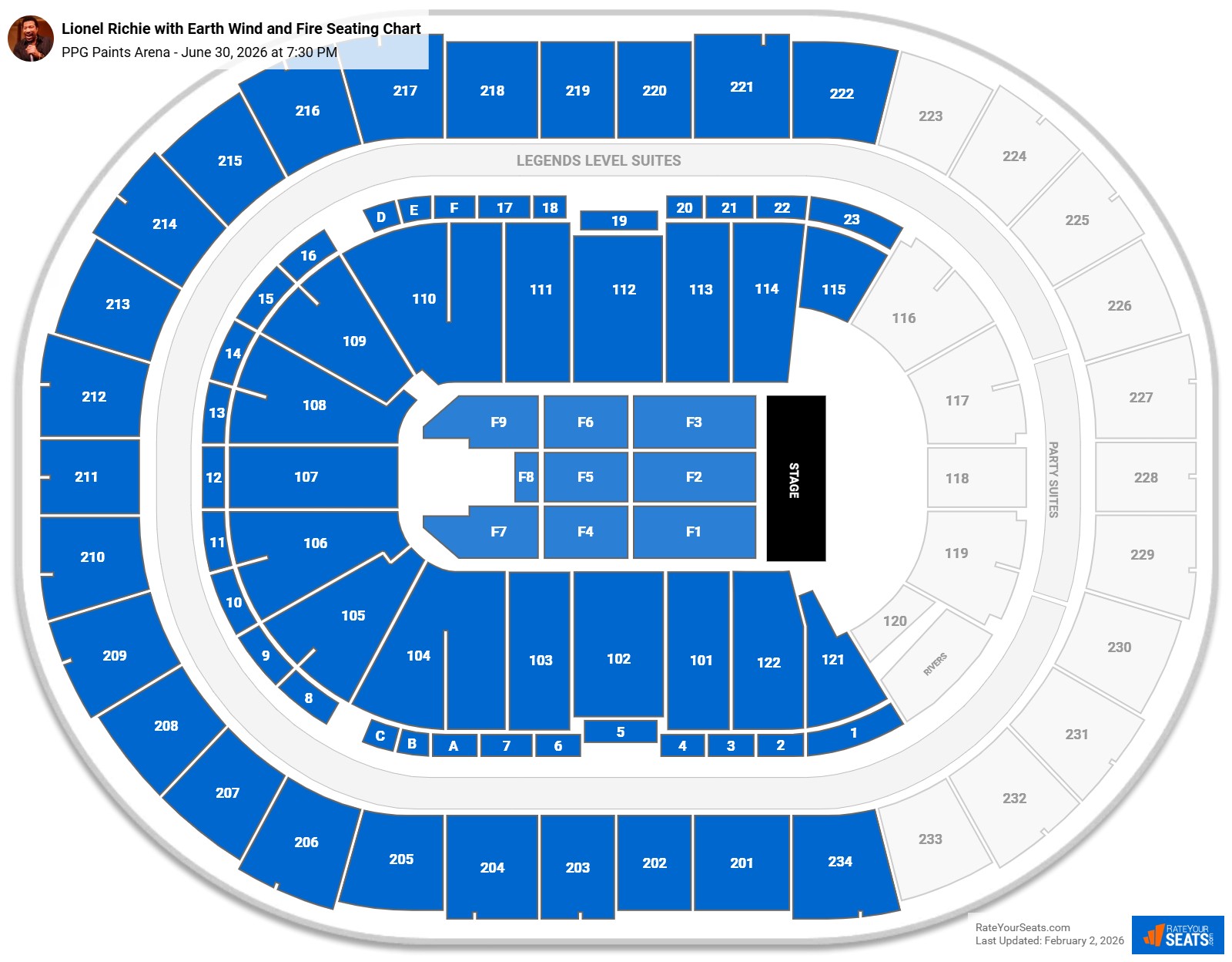 Lionel Richie with Earth Wind and Fire seating chart PPG Paints Arena