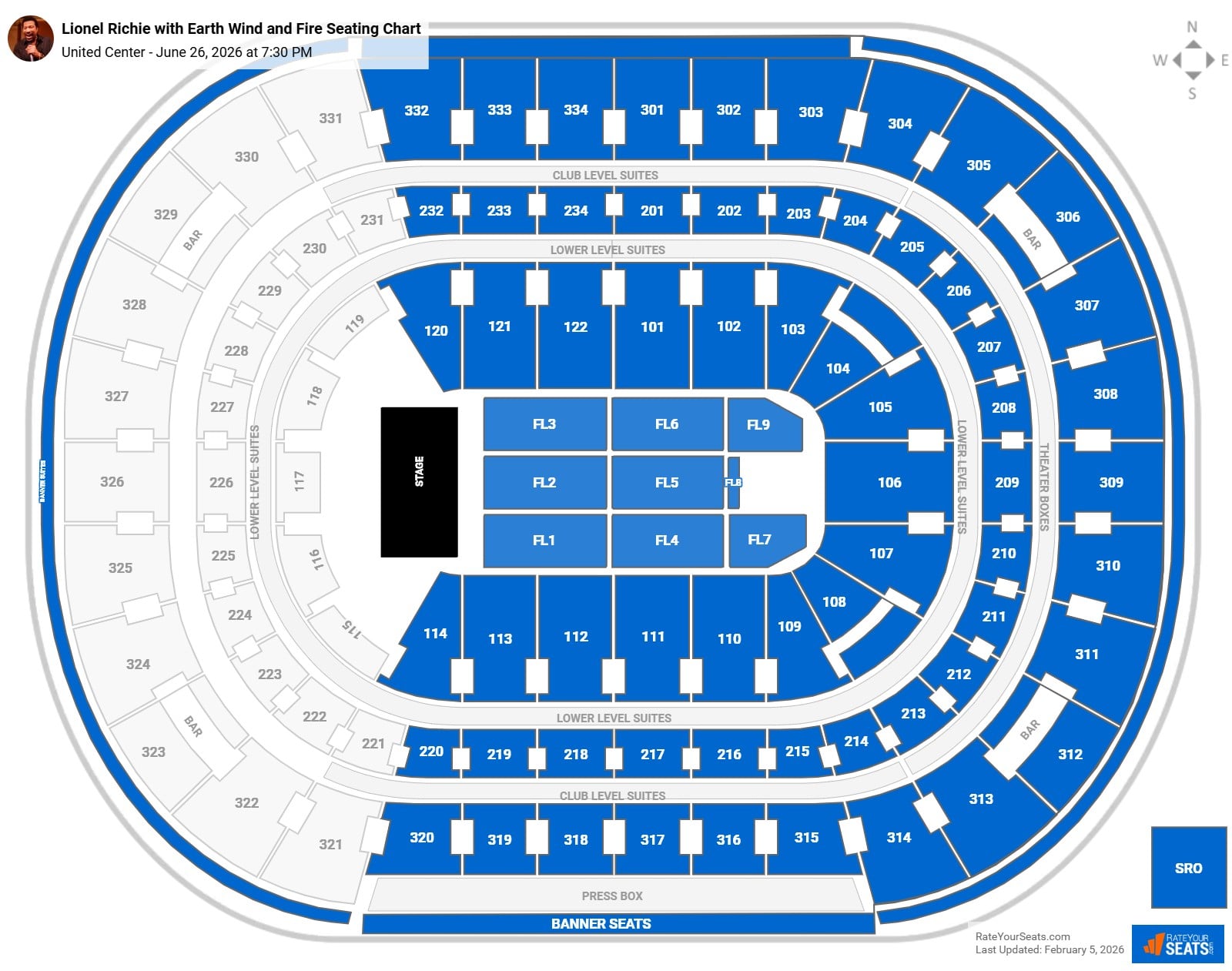 Lionel Richie with Earth Wind and Fire seating chart United Center