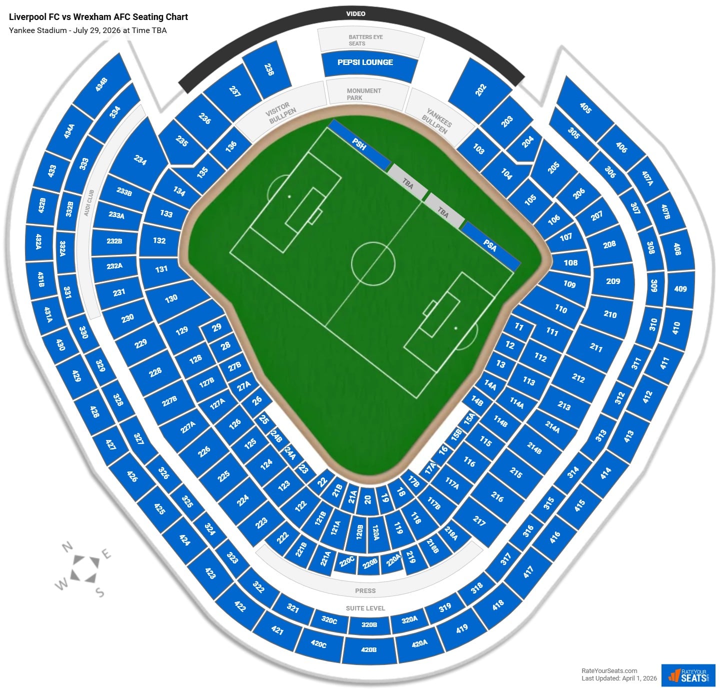 Liverpool FC vs Wrexham AFC seating chart Yankee Stadium
