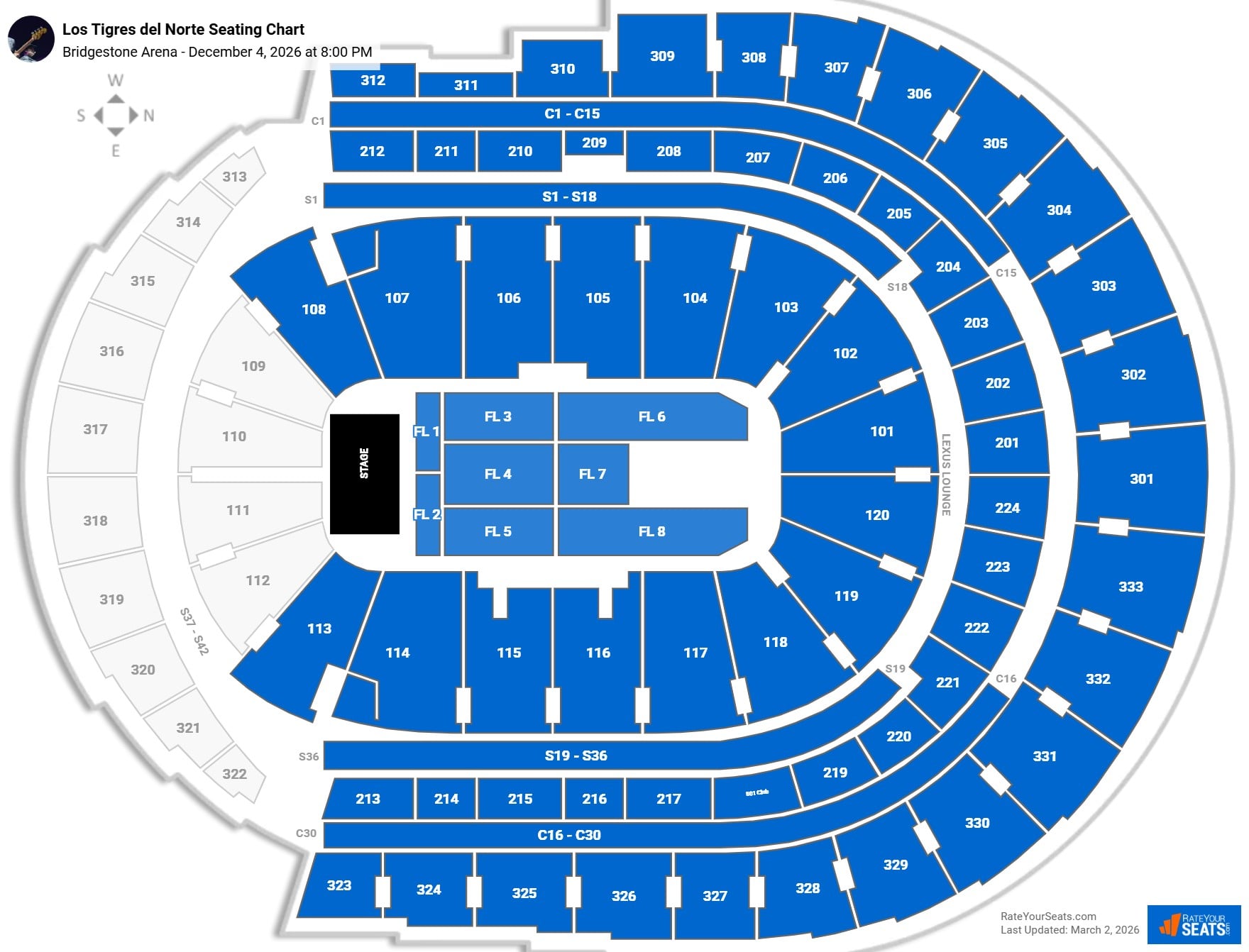 Los Tigres del Norte seating chart Bridgestone Arena