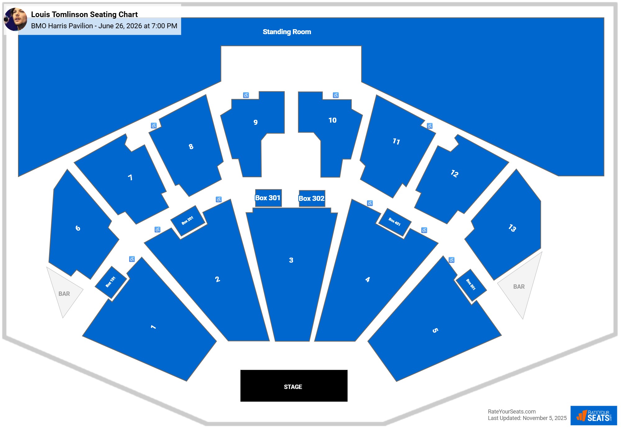 Louis Tomlinson seating chart BMO Harris Pavilion