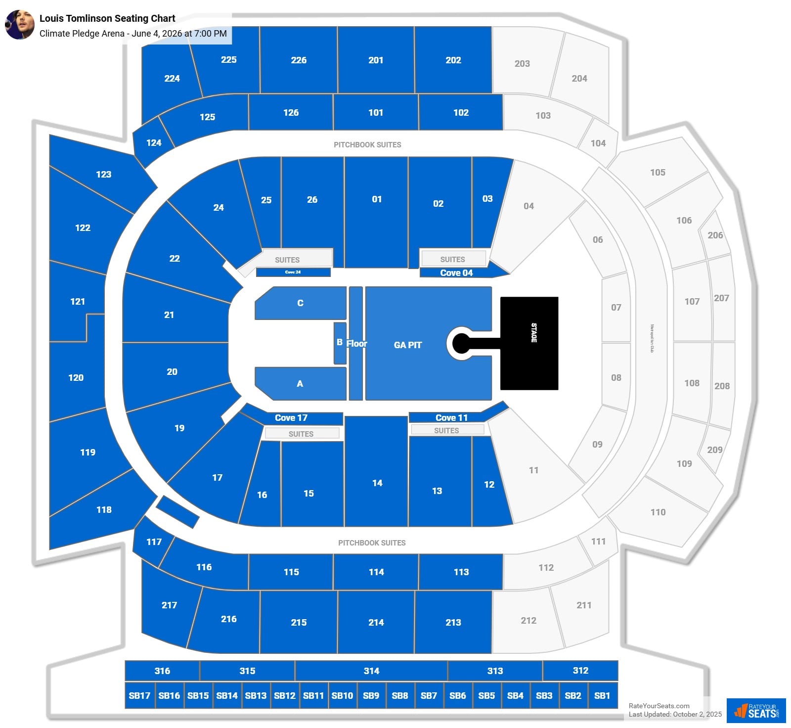 Louis Tomlinson seating chart Climate Pledge Arena