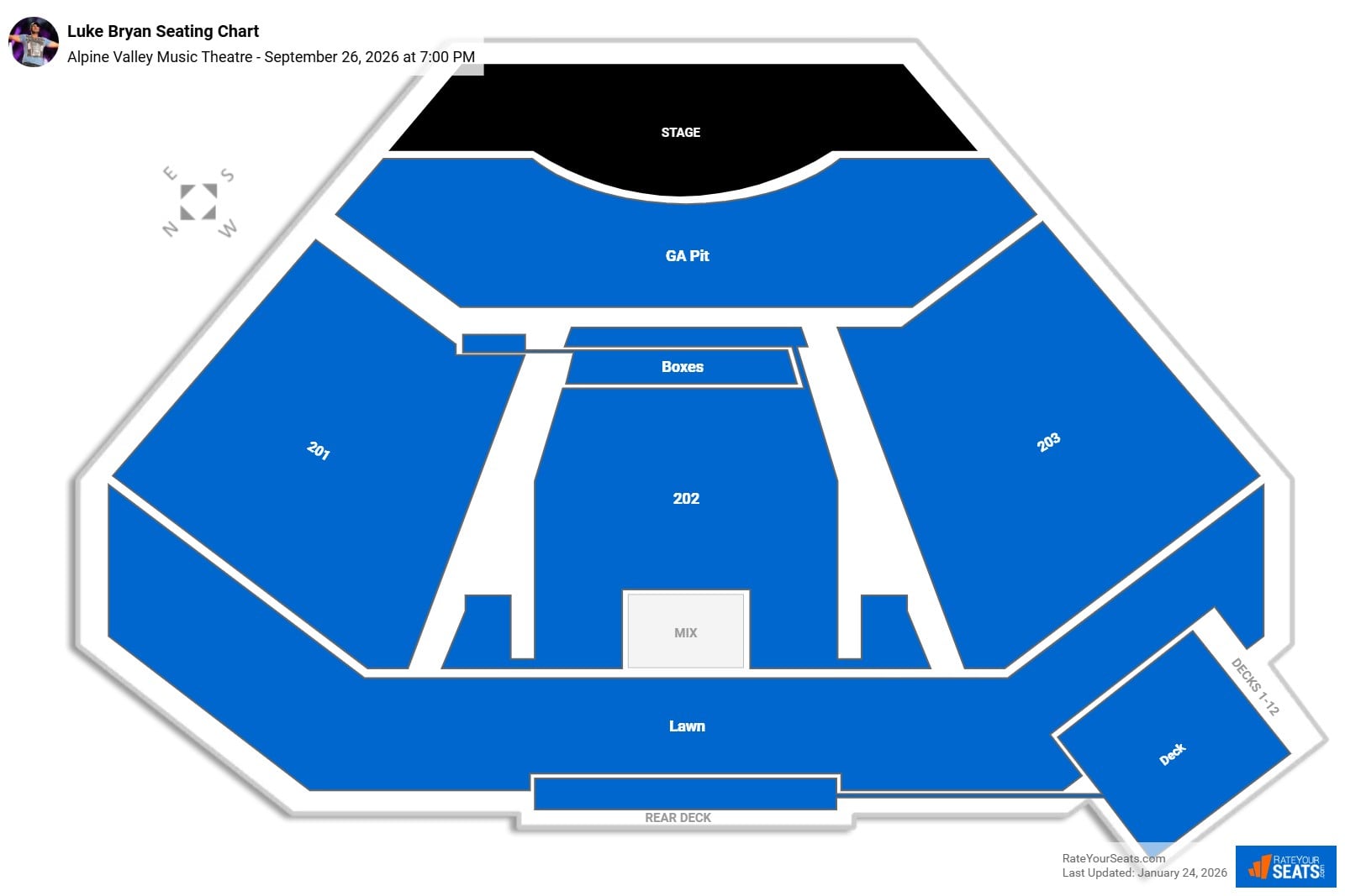 Luke Bryan seating chart Alpine Valley Music Theatre