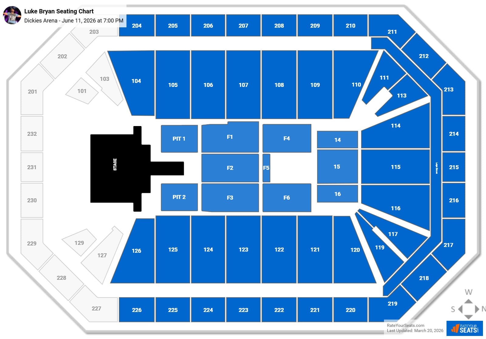 Luke Bryan seating chart Dickies Arena