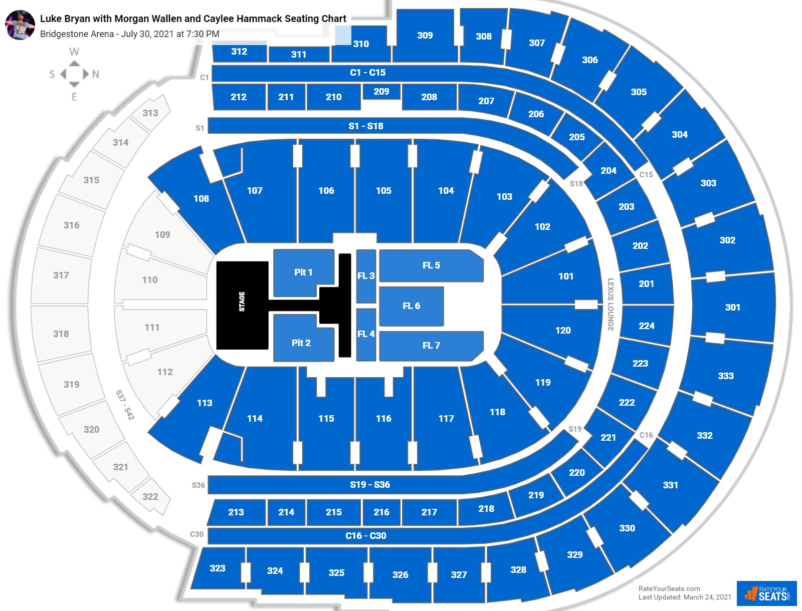 Luke Bryan seating chart Bridgestone Arena
