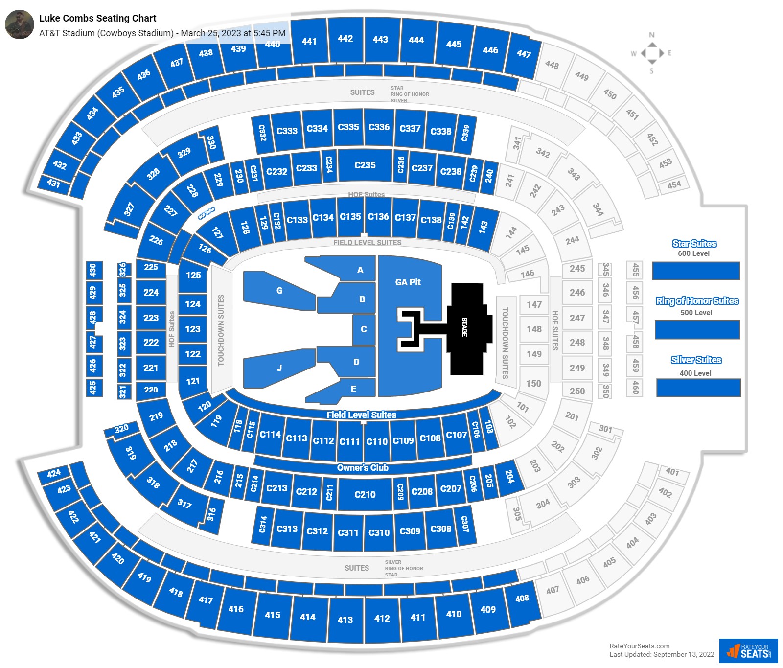 AT&T Stadium Concert Seating Chart - RateYourSeats.com