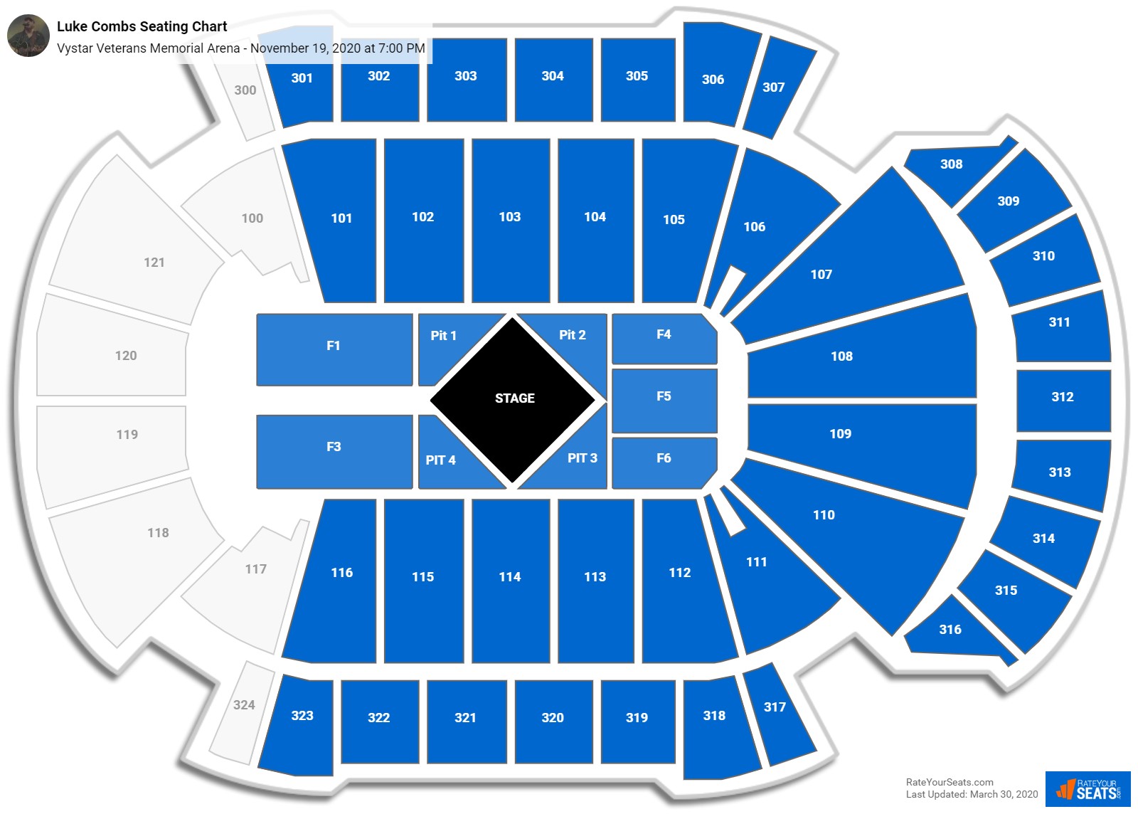 Vystar Veterans Memorial Arena Seating Charts for Concerts