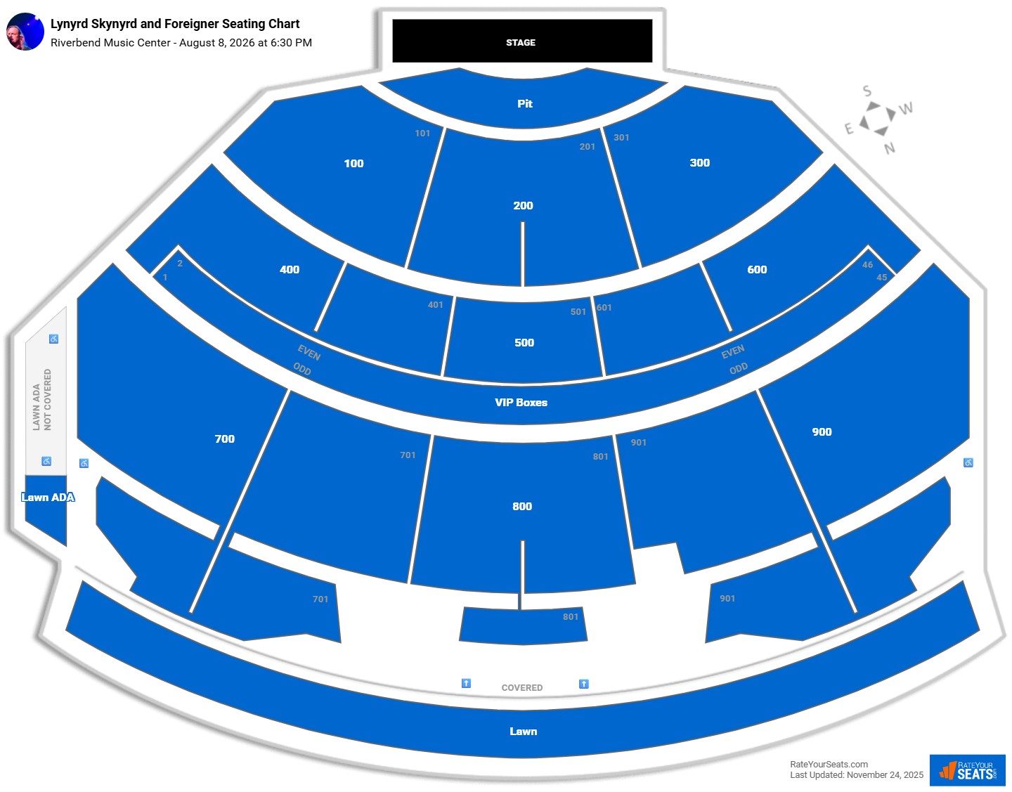 Lynyrd Skynyrd and Foreigner seating chart Riverbend Music Center