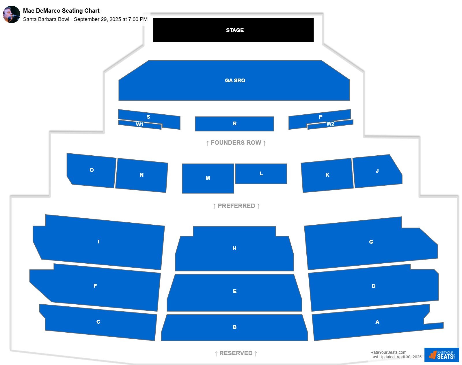 Mac DeMarco seating chart Santa Barbara Bowl