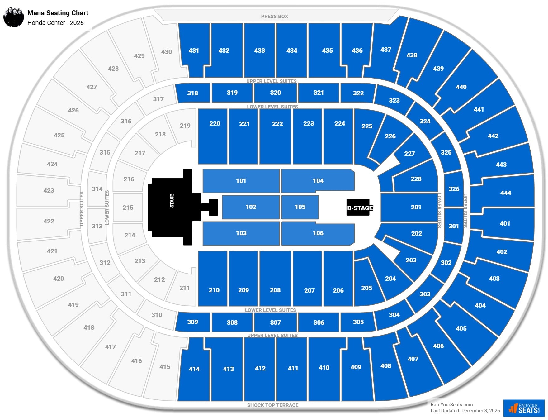 Mana seating chart Honda Center