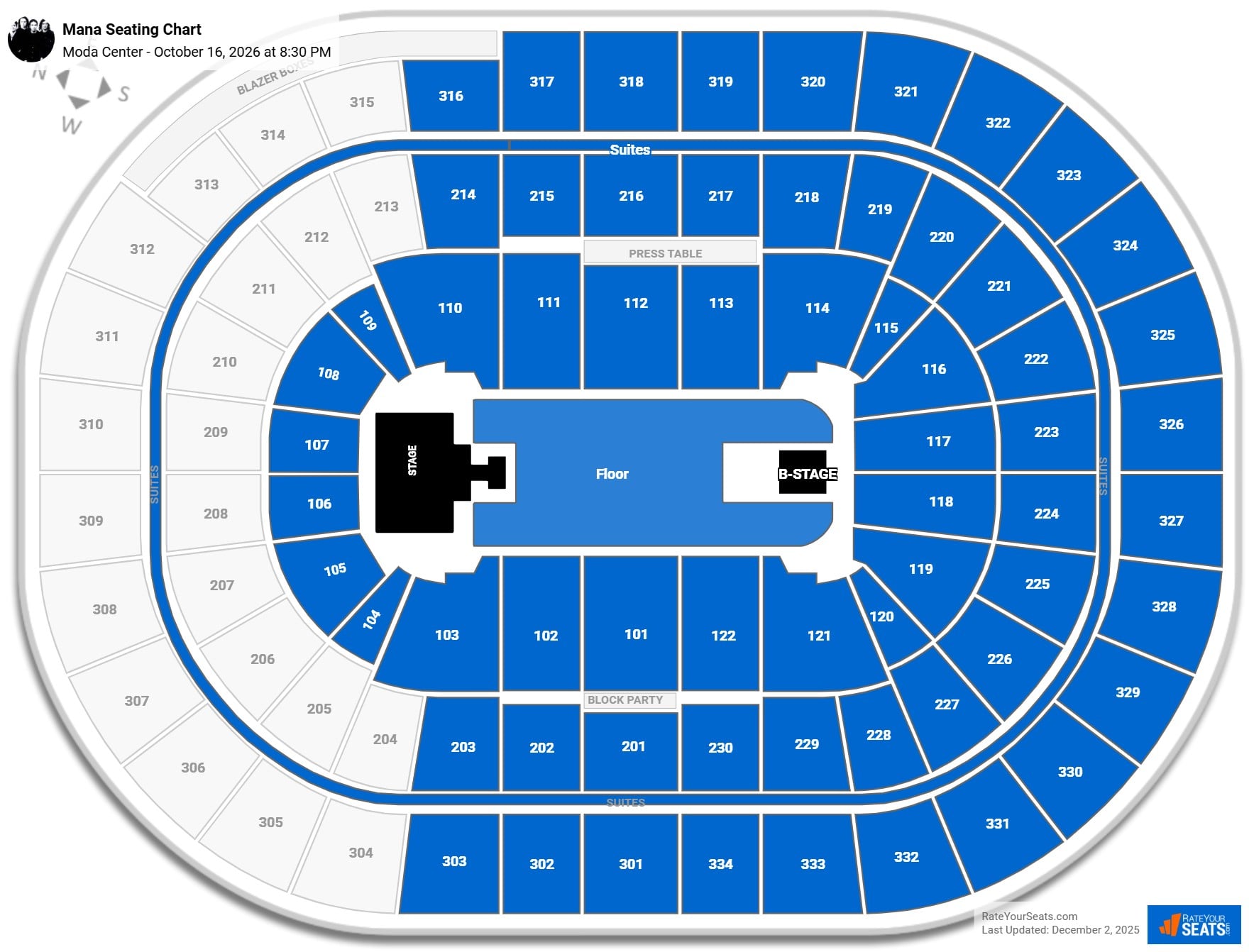 Mana seating chart Moda Center