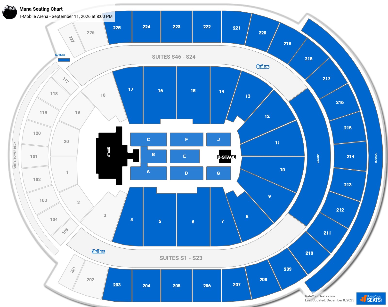 Mana seating chart T-Mobile Arena