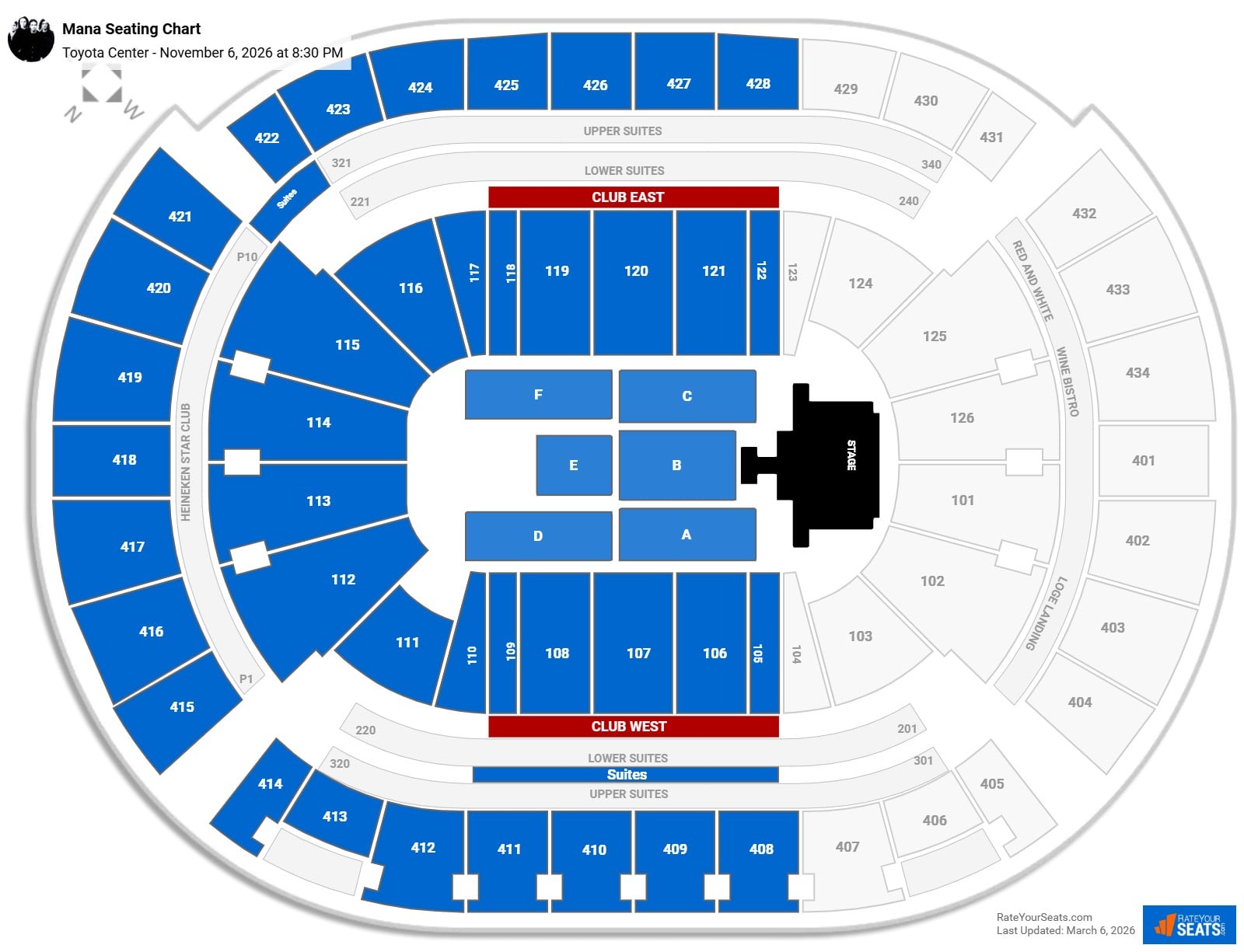 Mana seating chart Toyota Center
