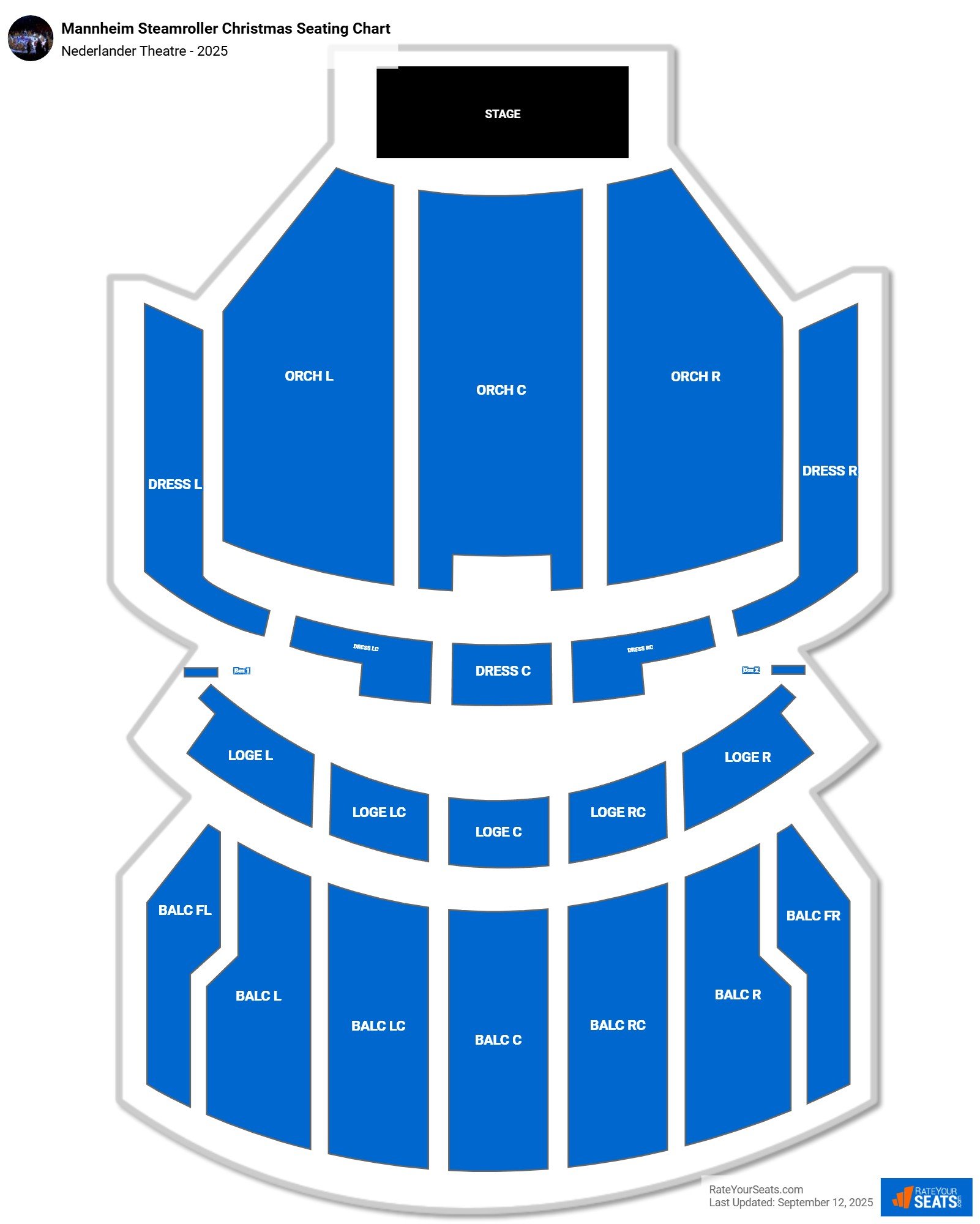 Mannheim Steamroller Christmas seating chart Nederlander Theatre (Chicago)