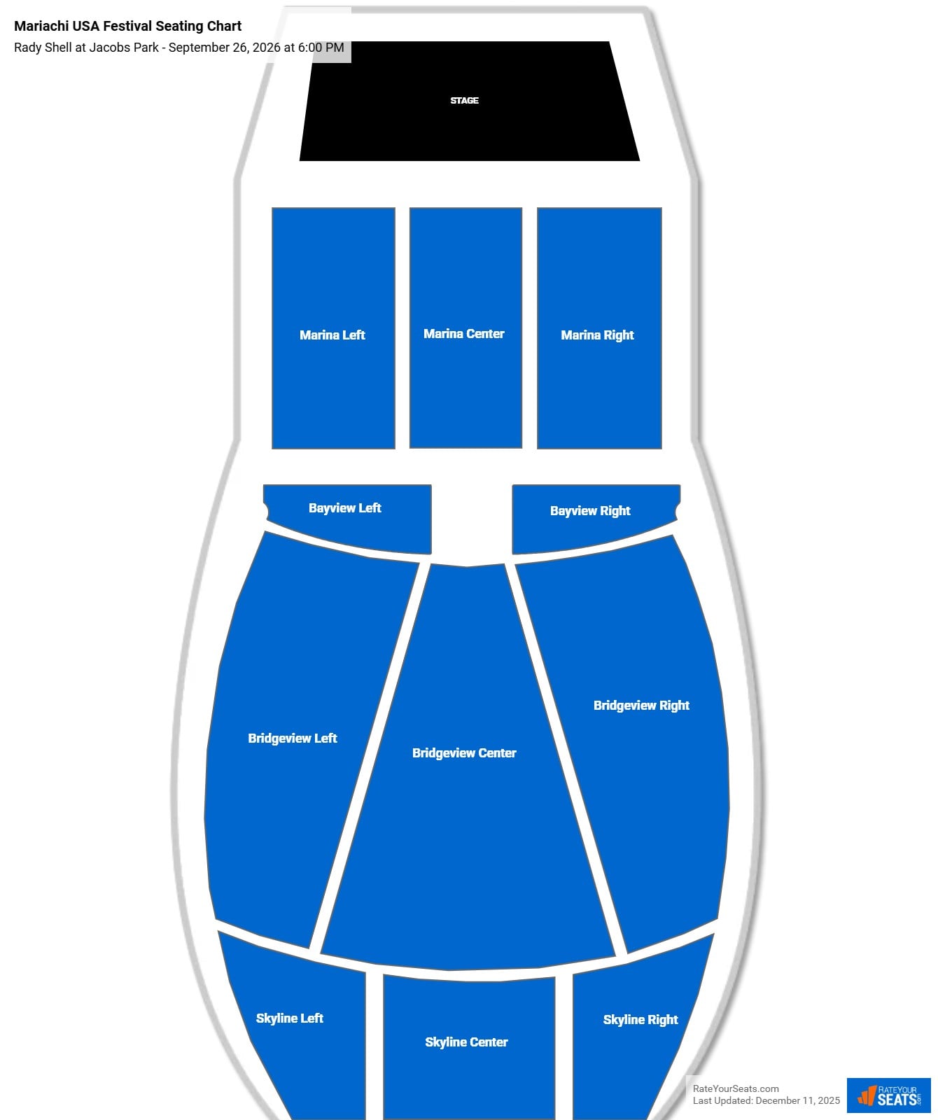 Mariachi USA Festival seating chart Rady Shell at Jacobs Park