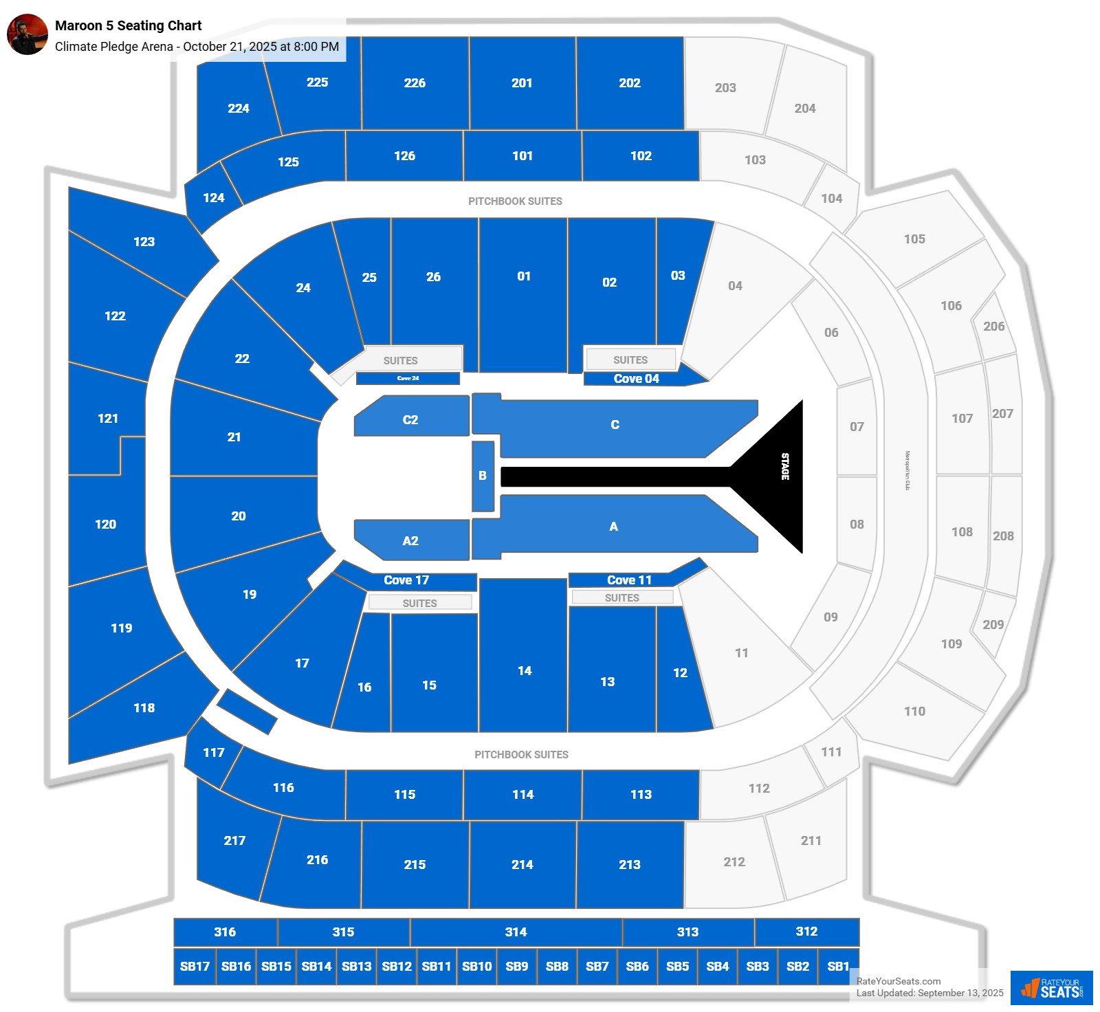 Maroon 5 seating chart Climate Pledge Arena