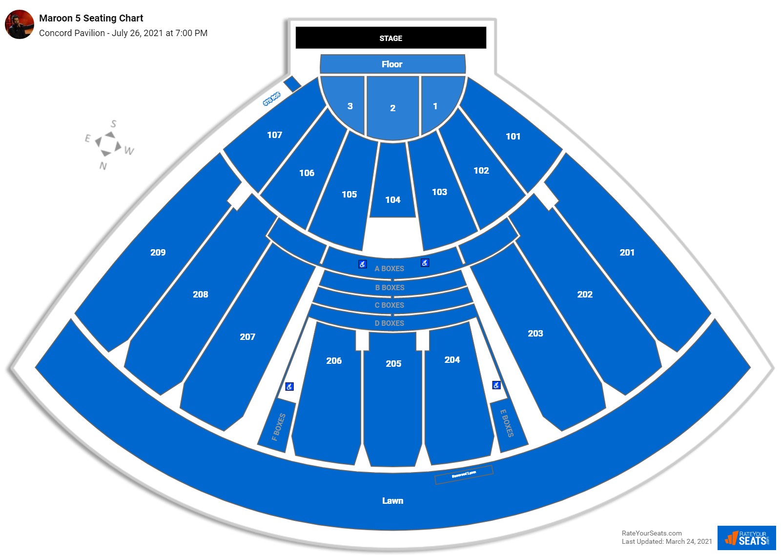 Maroon 5 seating chart Concord Pavilion