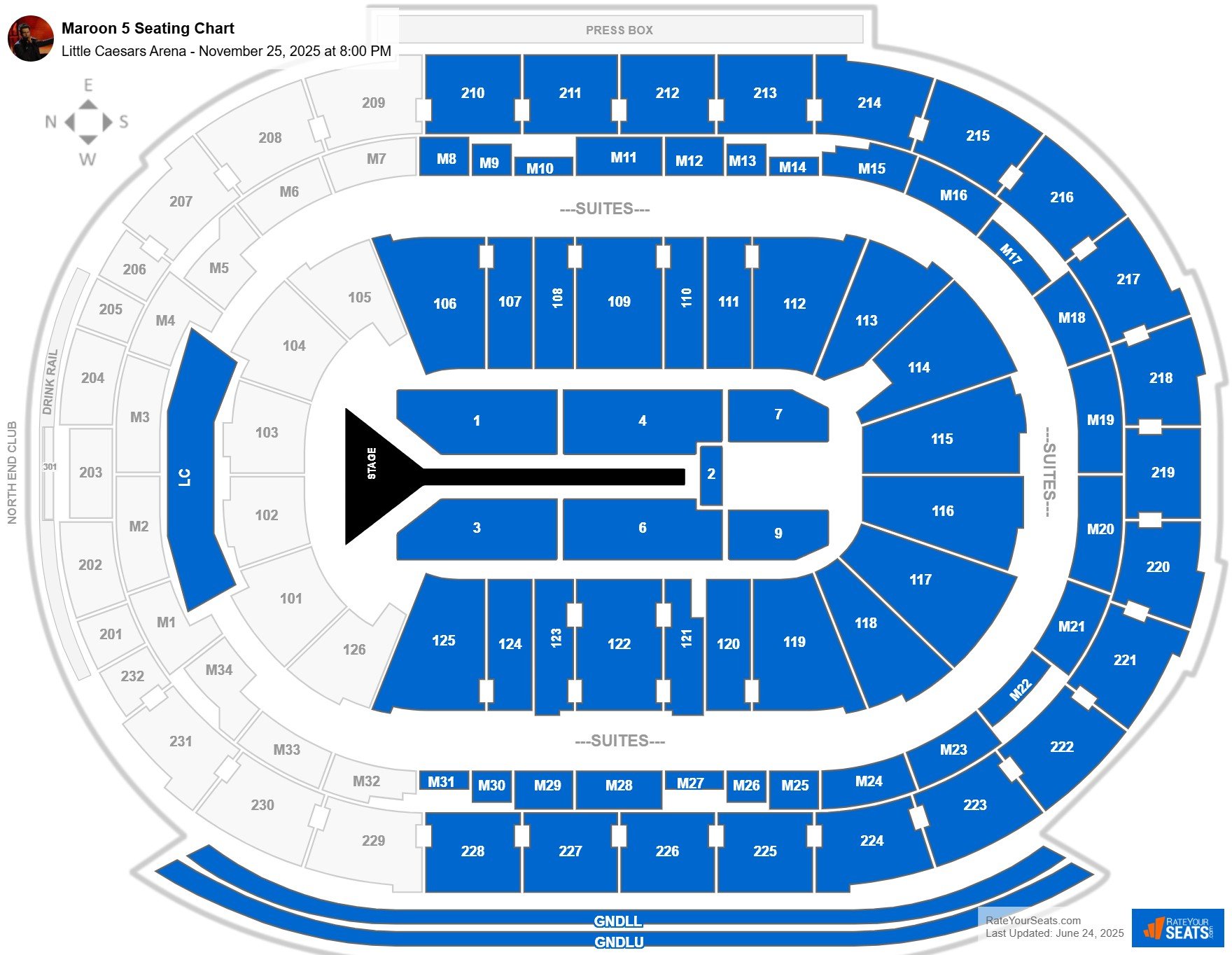 Maroon 5 seating chart Little Caesars Arena
